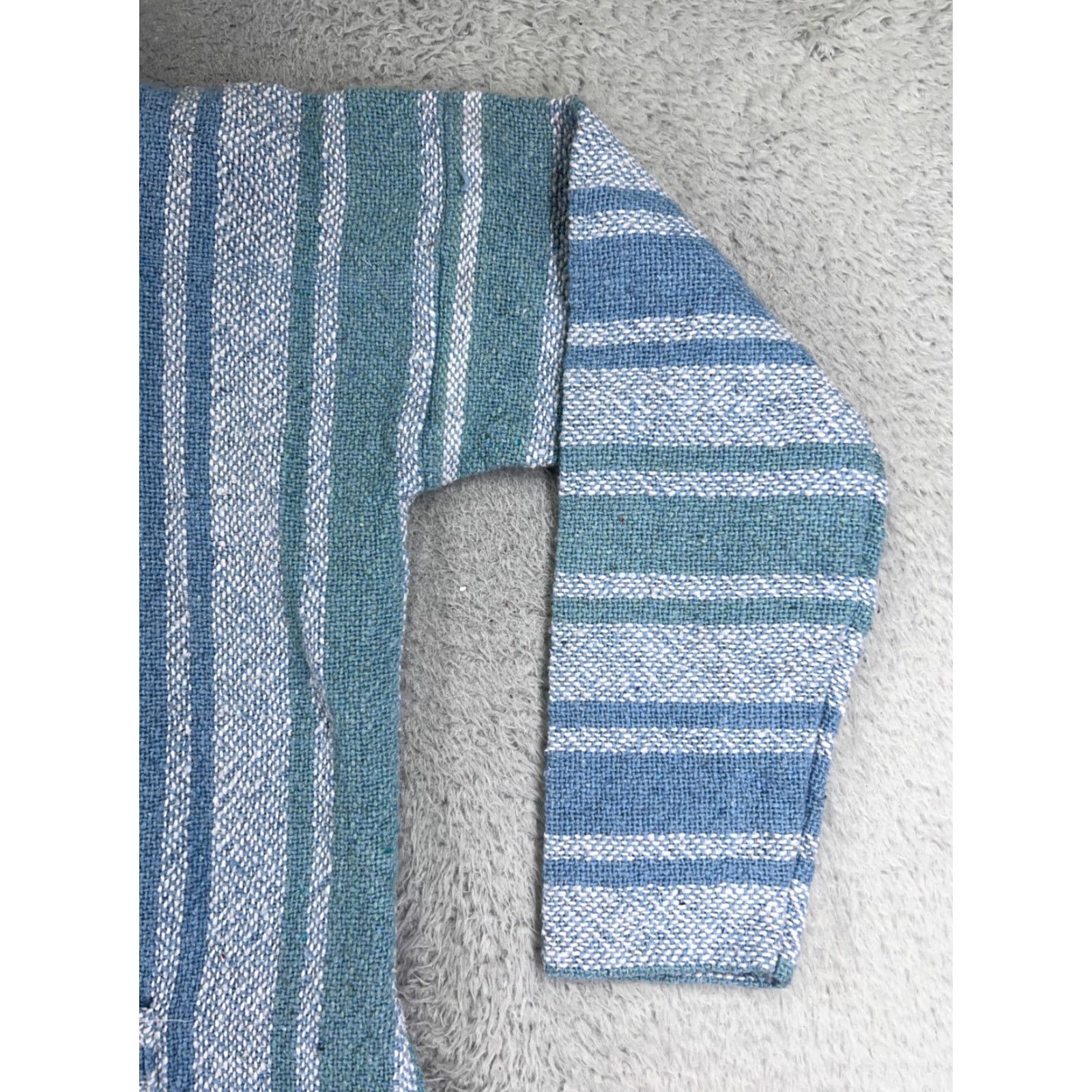 Vintage Baja Hoodie Adult Large Blue Stripe Acrylic Knit Pullover Hooded Sweatshirt Mex Drug Rug Size US L / EU 52-54 / 3 - 2 Thumbnail