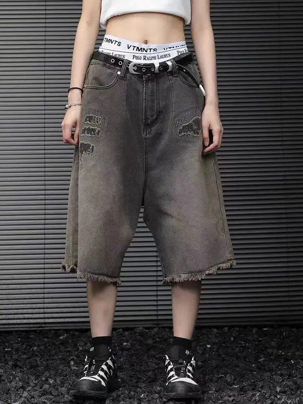 Japanese Brand VIBE vintage washed raw edge ripped patch denim shorts Size US 34 / EU 50 - 2 Thumbnail