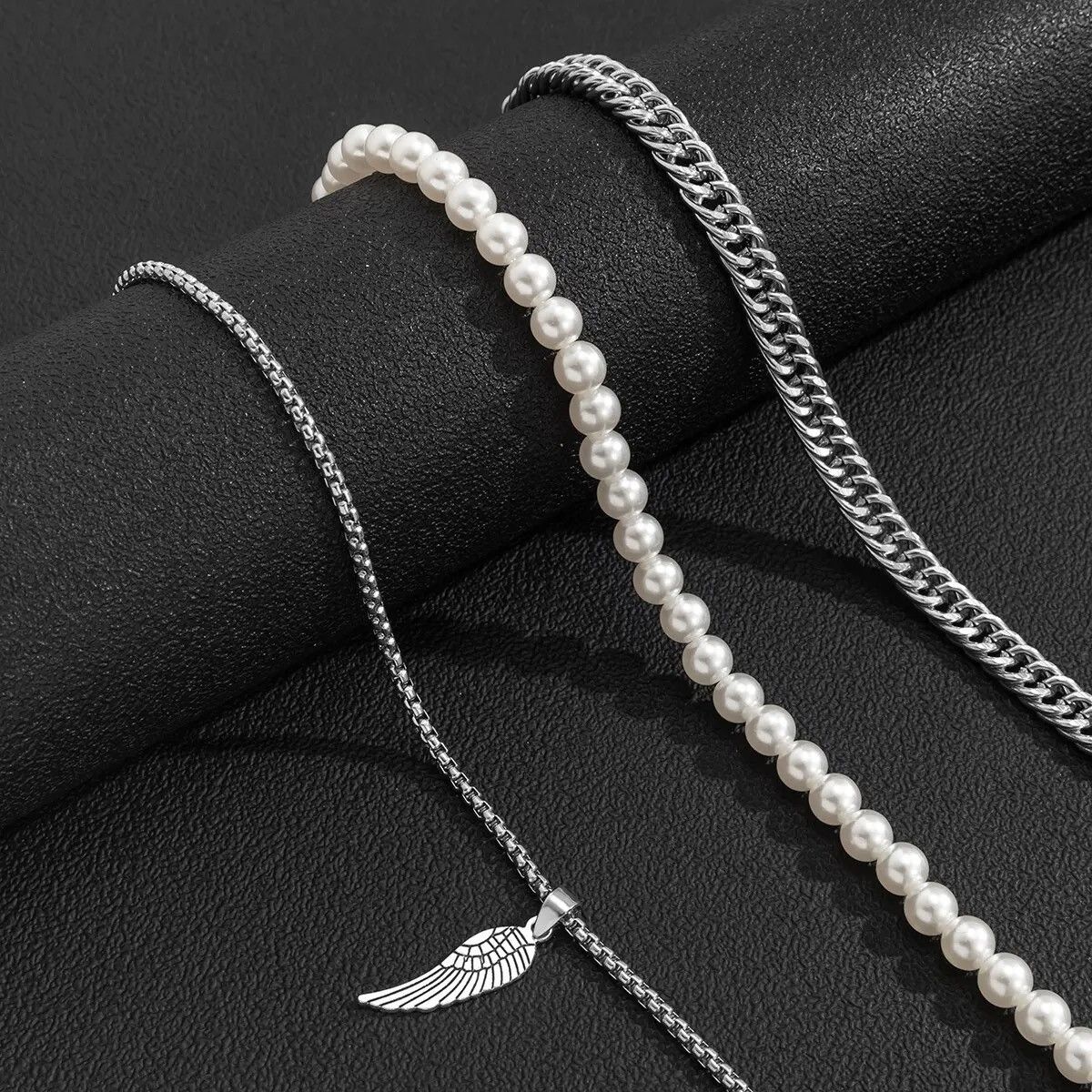 Jewelry 3pcs Pendant Necklaces Imitation-Pearl Cuban Thick Size ONE SIZE - 4 Thumbnail