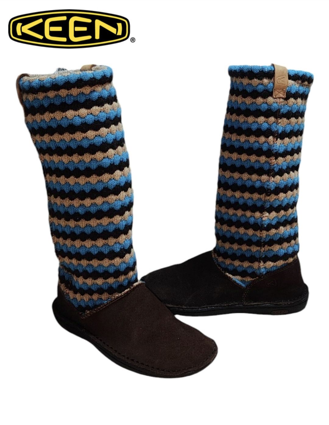 KEEN KEEN Auburn High Boots 8c Brown Suede Blue Tan Knit Upper Size US 7.5 / IT 37.5 - 1 Thumbnail
