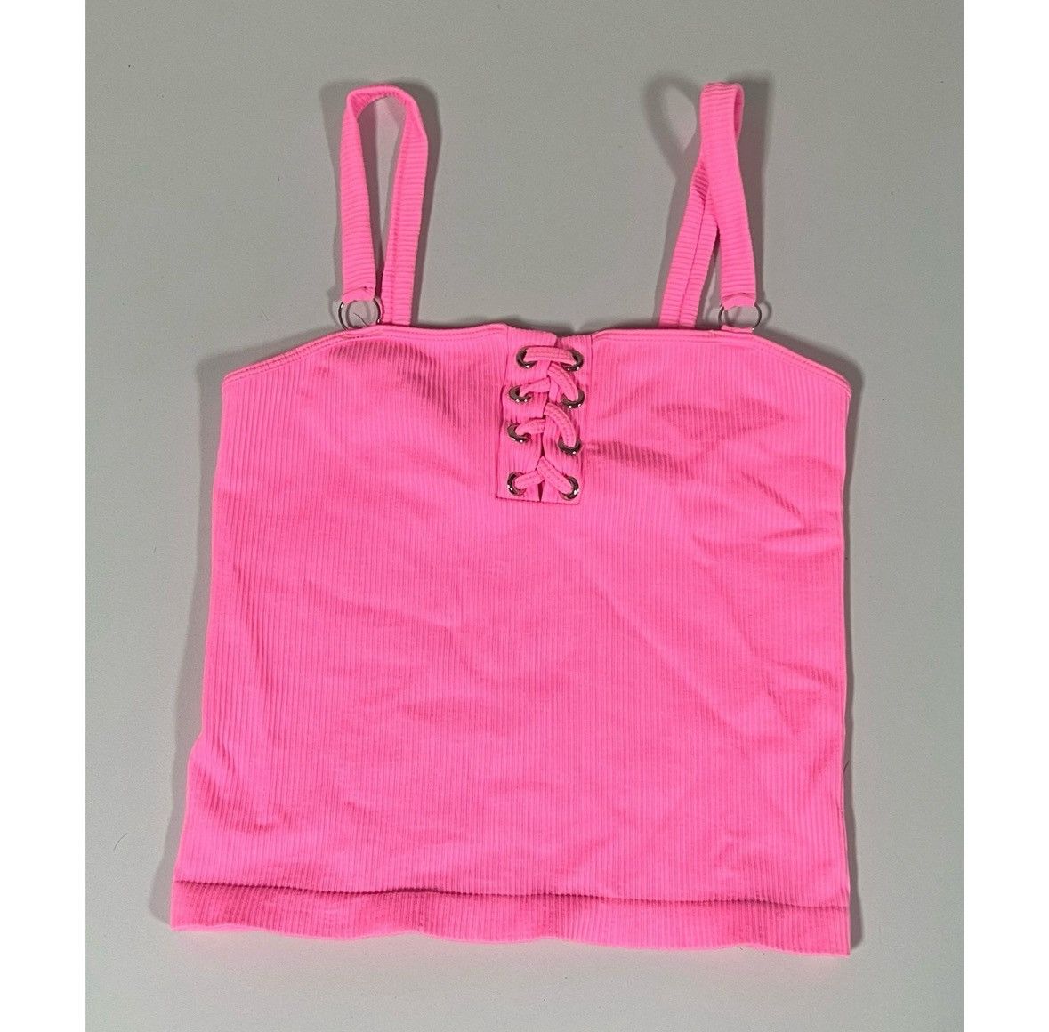 DYNE Hot Pink Neon Lace-Up Stretch Top Cami Camisole Shirt O/S 🌸✨ Size ONE SIZE - 1 Thumbnail
