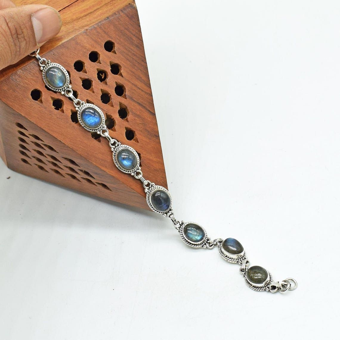 Handmade Natural Labradorite Bracelet 925 Sterling Silver Bracelet Size ONE SIZE - 4 Thumbnail