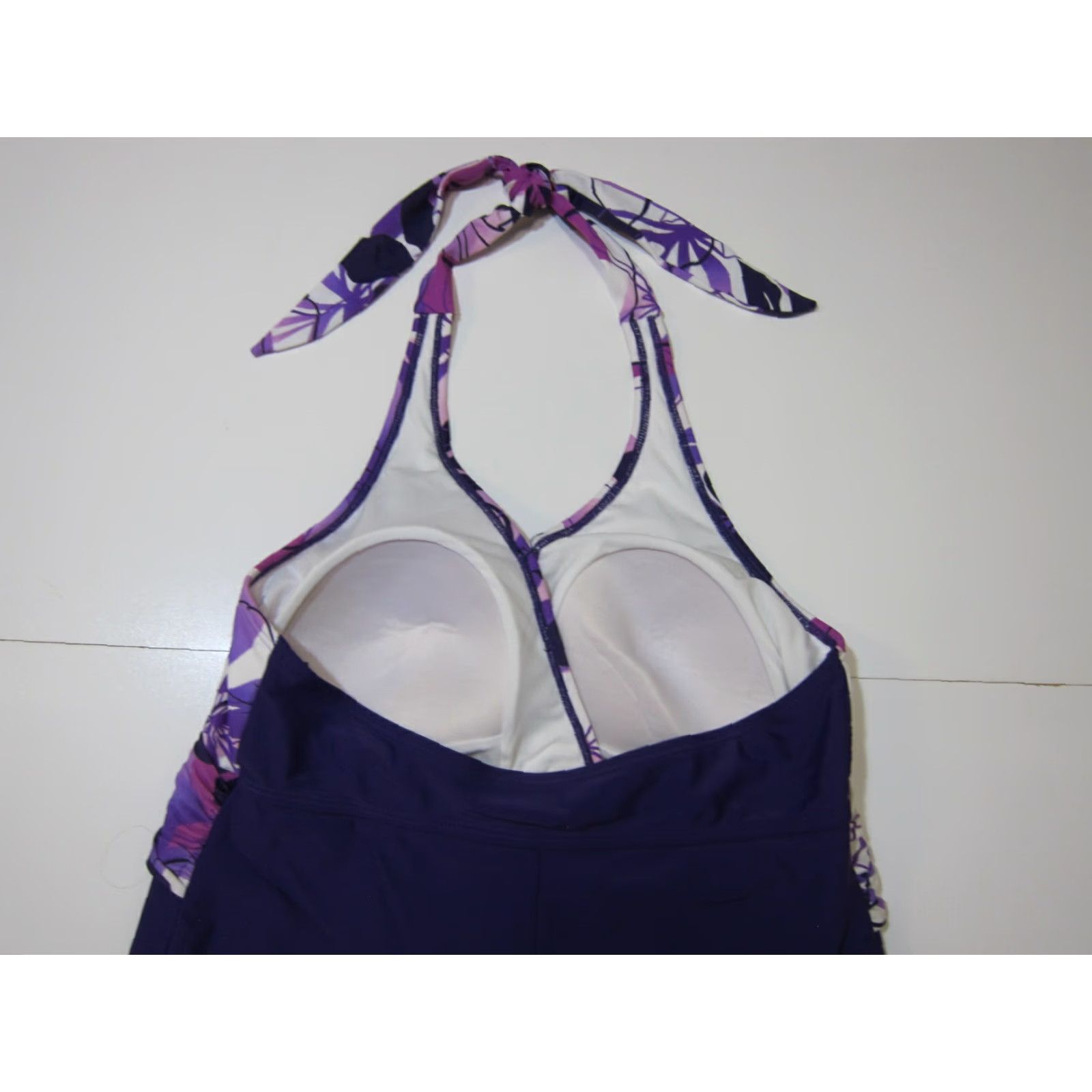 Catalina VINTAGE Catalina Purple White Hawaiian Floral Halter One Piece Swimsuit Women Size 1X/16 Size ONE SIZE - 4 Thumbnail