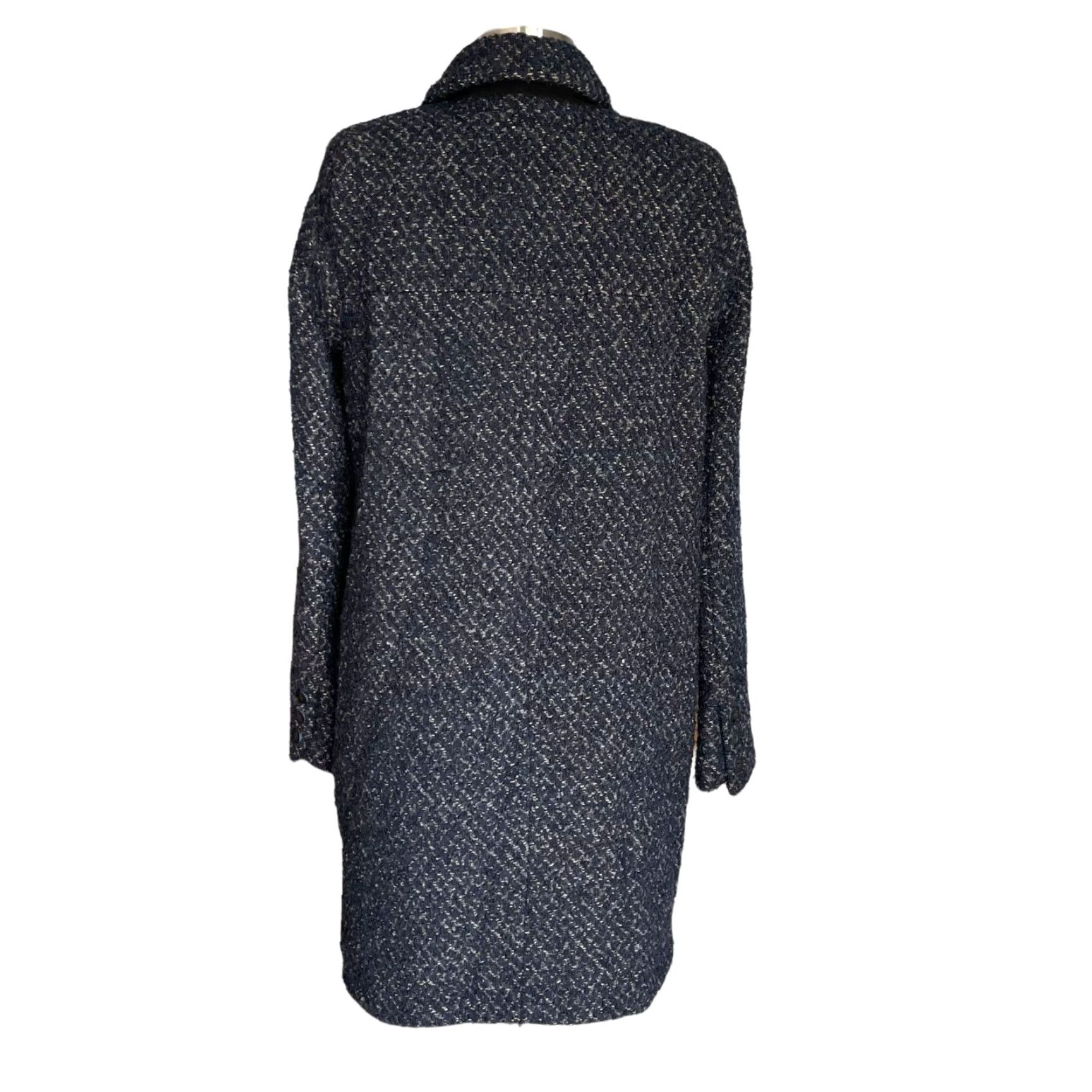 Zara Zara Coat Wool Boucle Tweed Faux Fur Lined Long M Blue Size M / US 6-8 / IT 42-44 - 5 Thumbnail