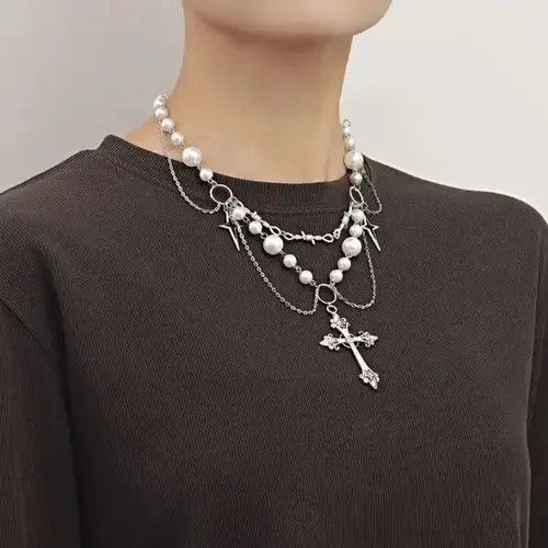 Vintage Victorian Gothic Cross Rosary Necklace Size ONE SIZE - 1 Thumbnail