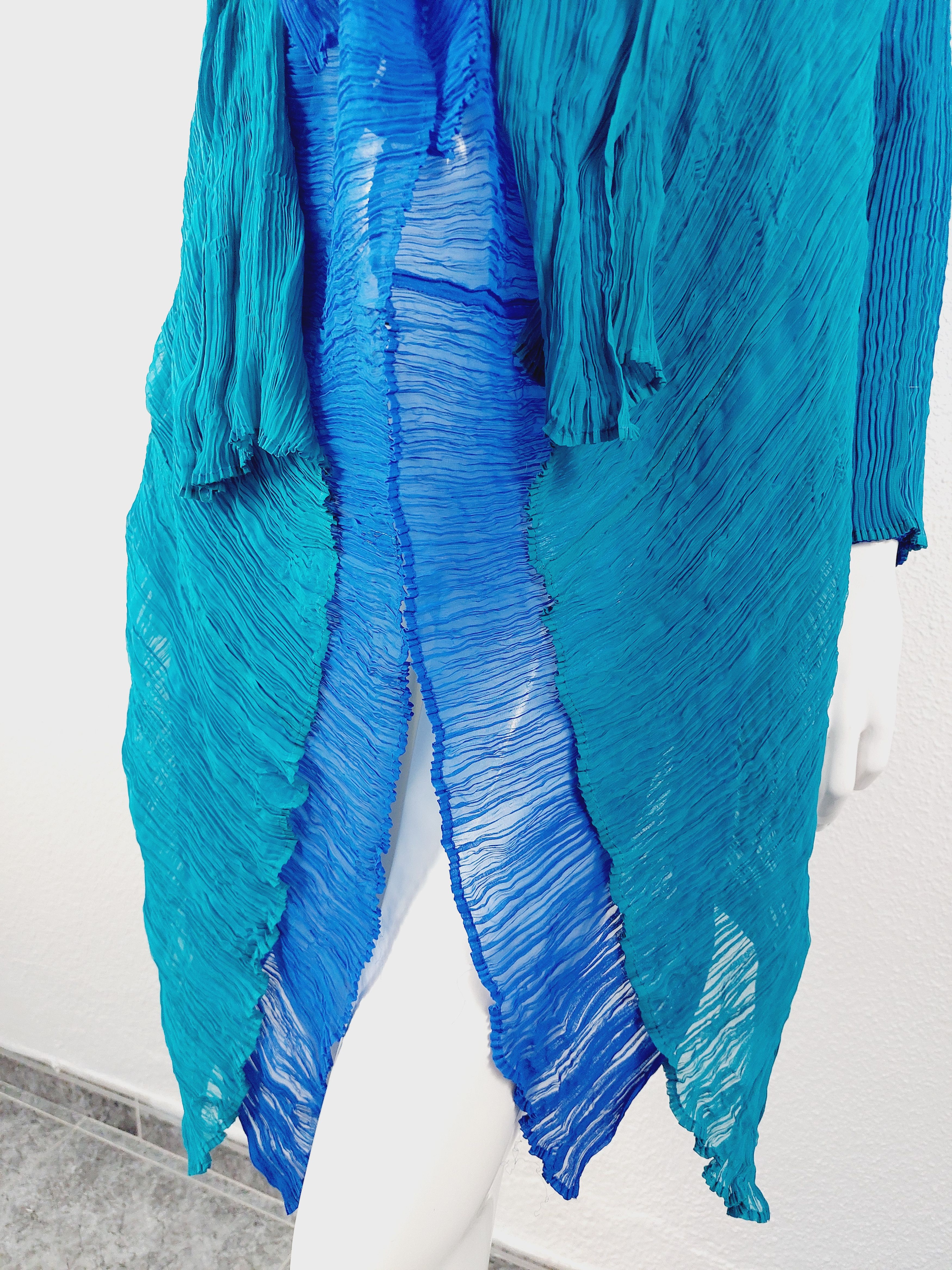 Issey Miyake Issey Miyake Féte Fete Bicolor Blue Turquoise Jacket Blazer Size ONE SIZE - 7 Thumbnail