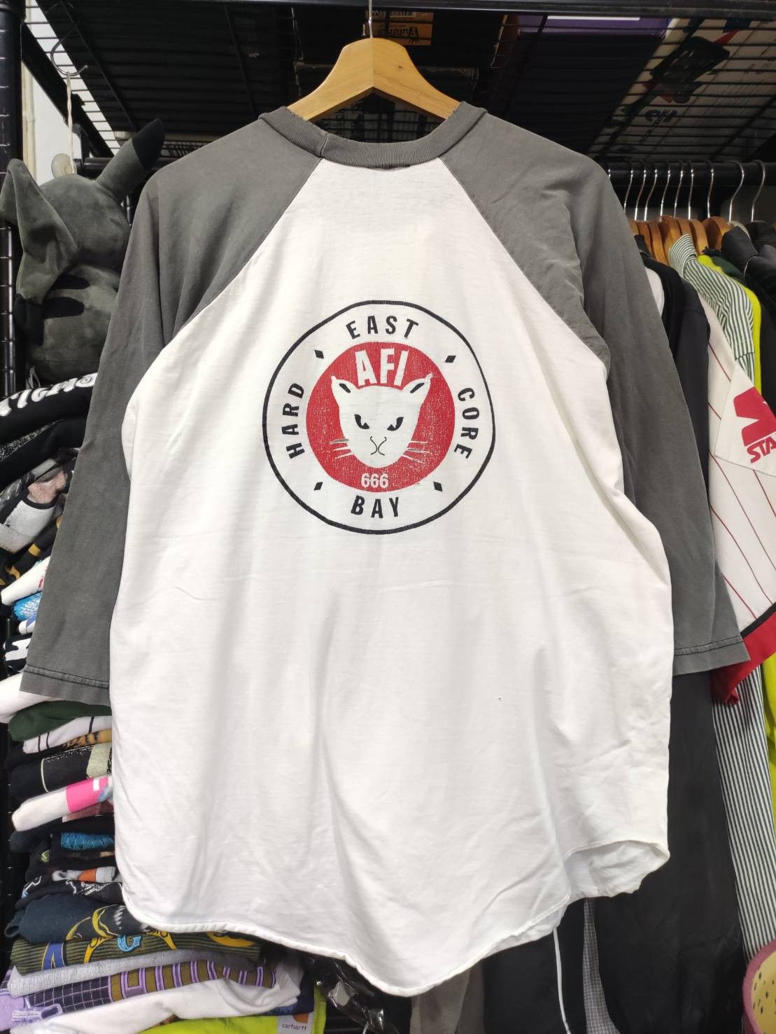 Band Tees Vtg 90's AFI Band East Bay Hard Core Black Cat 666 Raglan Size US L / EU 52-54 / 3 - 2 Thumbnail