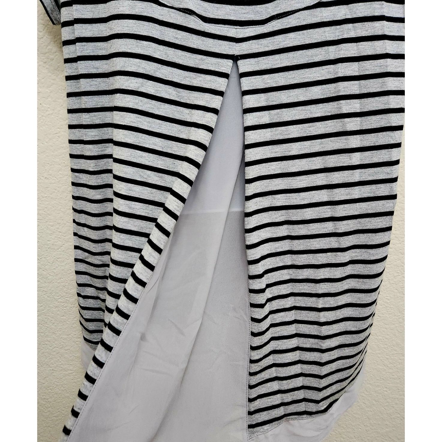 Other Premise Black Gray Striped Sheer V Insert Back Top Large Size L / US 10 / IT 46 - 4 Thumbnail