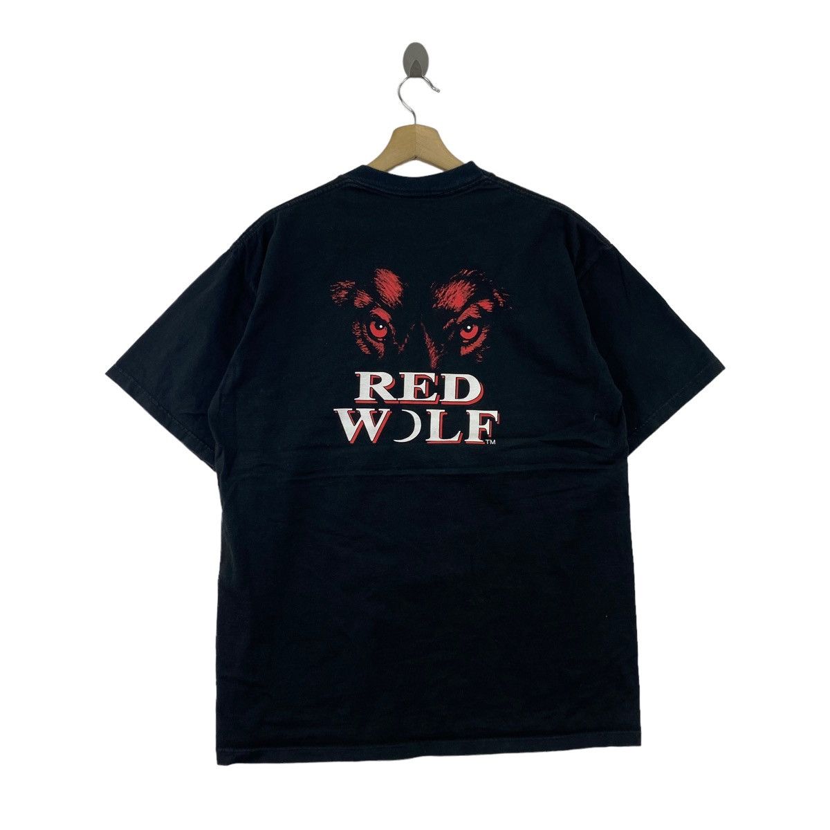 Jerzees × Vintage Vintage 90s RED WOLF Print Jerzees Black Short Sleeve Shirt Size US L / EU 52-54 / 3 - 1 Thumbnail