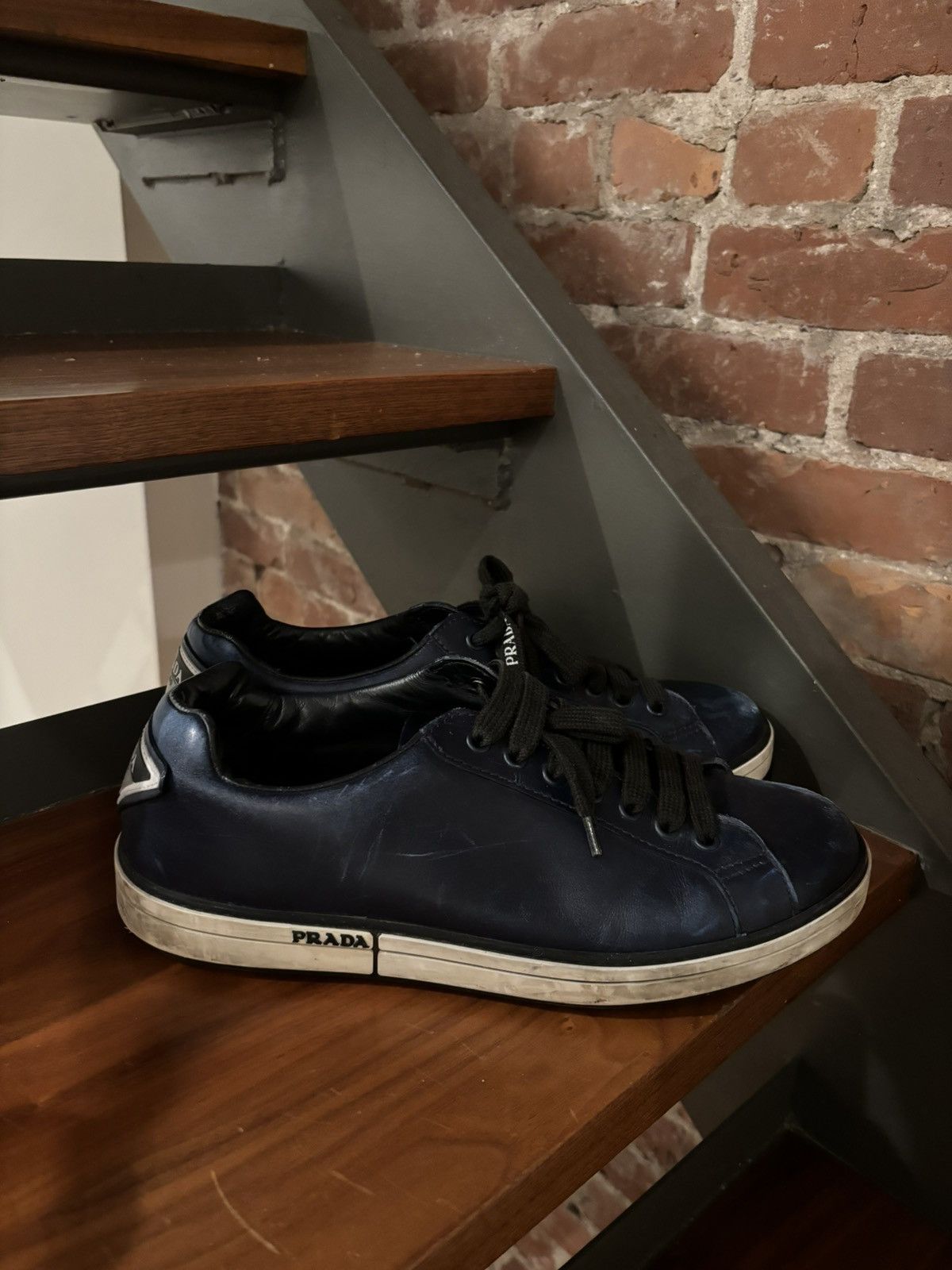Prada Prada Men’s **RARE** Navy leather shoe white sole (4E3314) Size US 7 / EU 40 - 3 Thumbnail