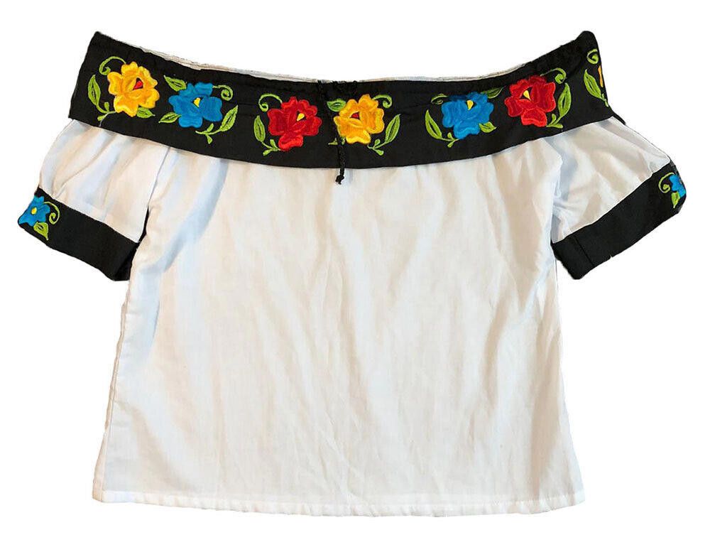 Designer Used White Hand Made Embroidered Flower Blouse M Size M / US 6-8 / IT 42-44 - 3 Thumbnail