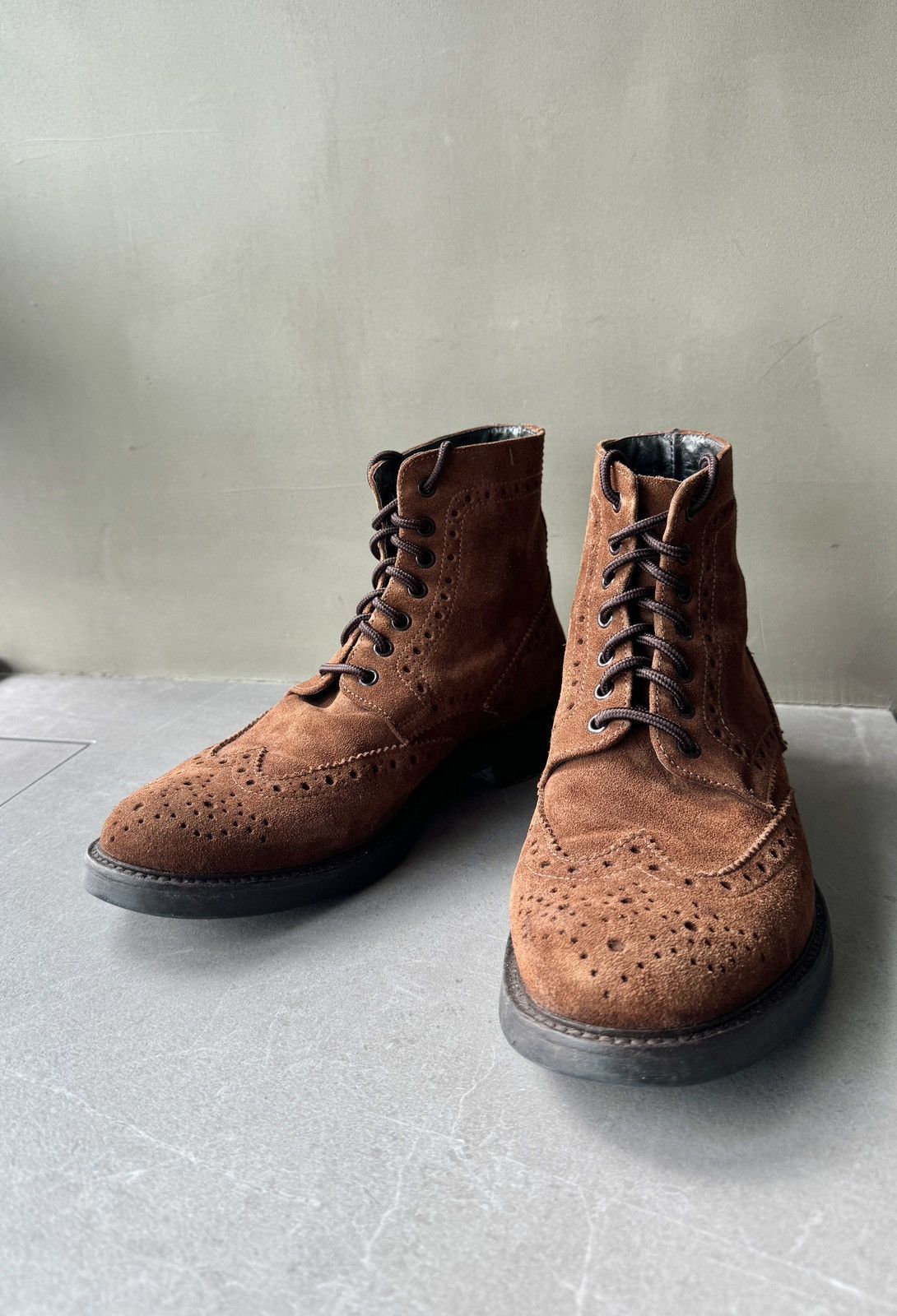 Other BOEMOS Italy Made Brown Suede Leather Mens Brogue Boots Size US 7 / EU 40 - 6 Thumbnail
