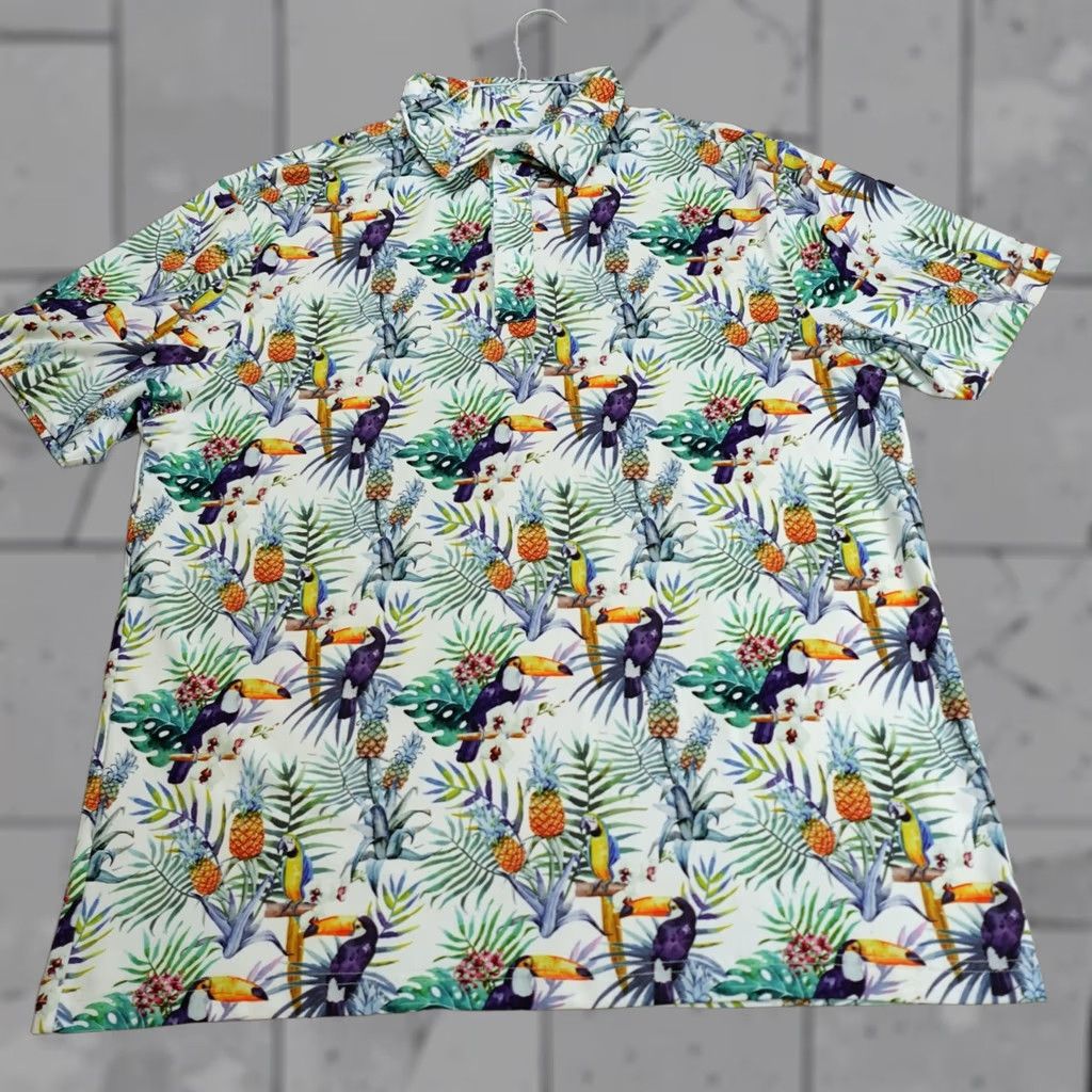 Vintage Royal & Awesome Polo Shirt XL White Performance All Over Toucan Print Polo Shirt Men XL White Toucan Print Size US XL / EU 56 / 4 - 1 Thumbnail