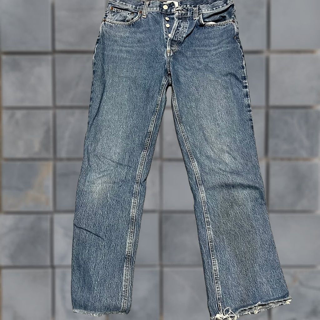 Agolde Agolde Jeans Womens 28 Blue Denim Relaxed Boot Cut Button Fly Raw Hem 31x28 Size 28" / US 6 / IT 42 - 1 Thumbnail