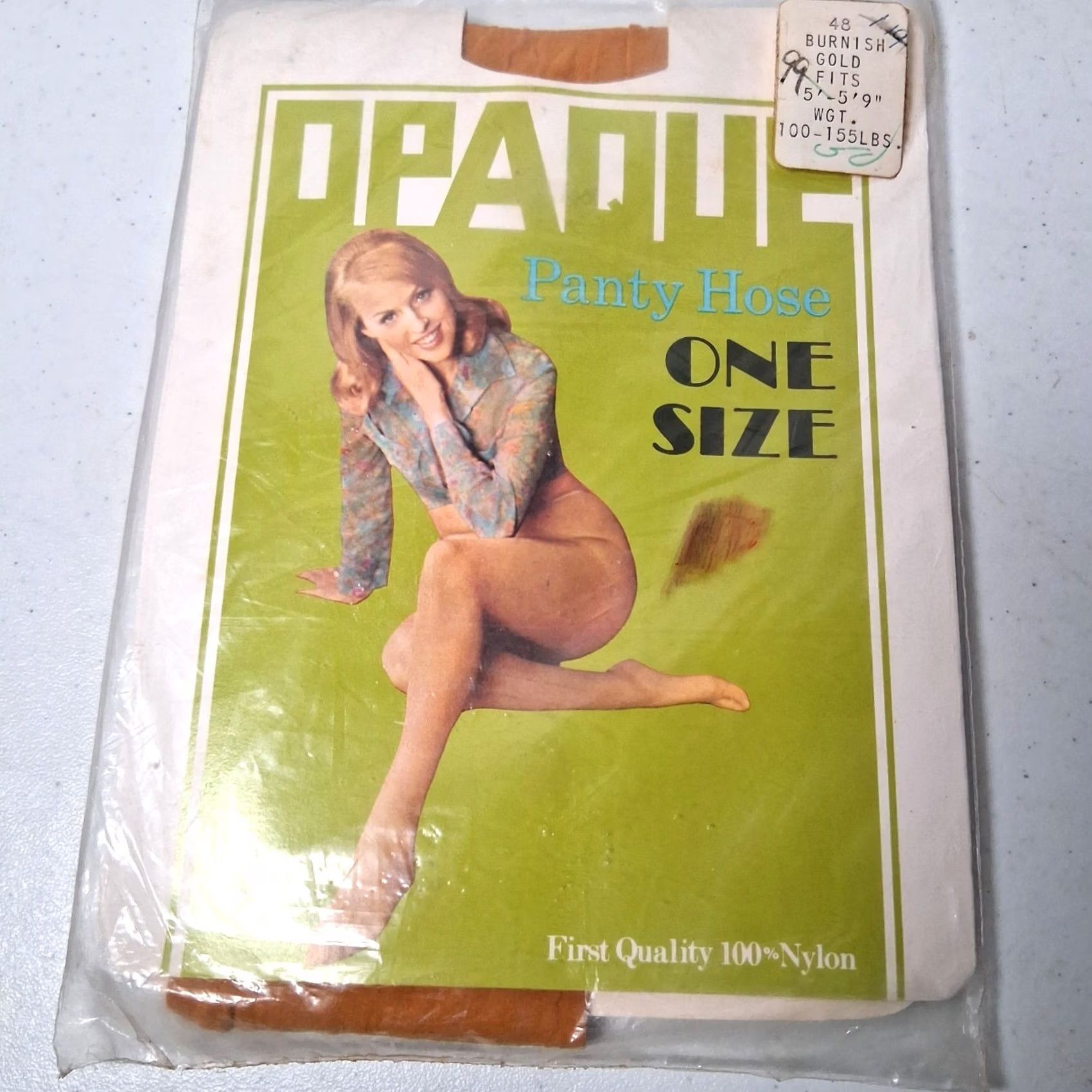 Vintage VINTAGE 1960s Mod Opaque Panty Hose One Size Burnish Gold Mustard GoGo Girl NOS Nylon Go Go Woman Mens Womens Girls Size 42" / US 20 - 2 Thumbnail