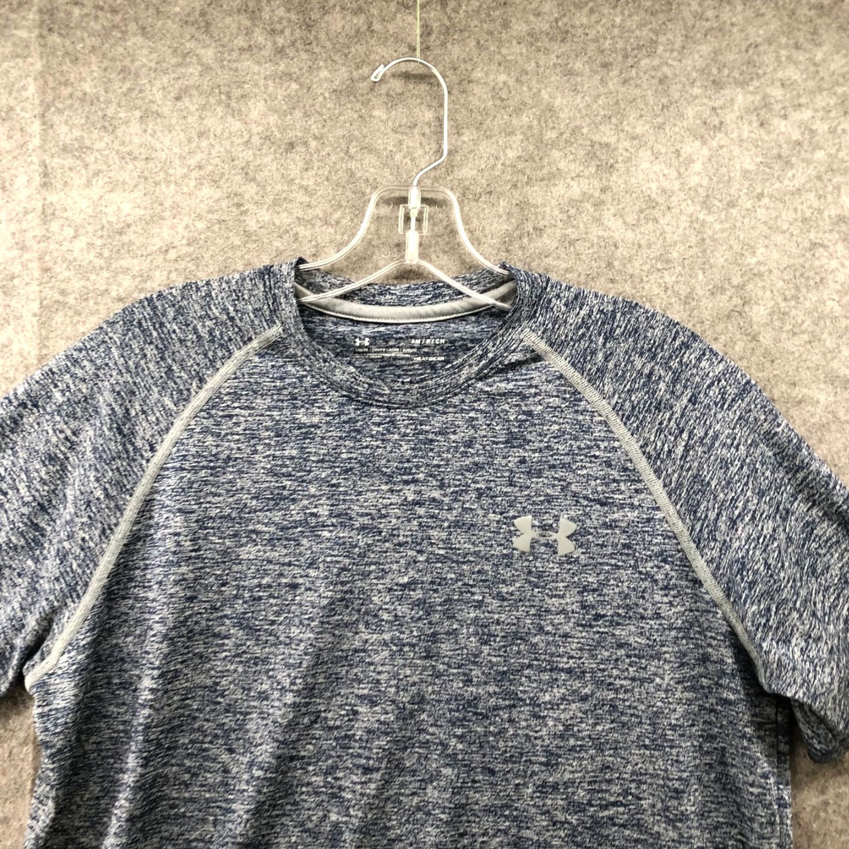 Under Armour Under Armour HeatGear T Shirt Mens S Loose Short Sleeve Raglan Crewneck Breathable Lightweight Moisture Wicking Blue Heather Sports Activewear Shirt Size US S / EU 44-46 / 1 - 5 Thumbnail