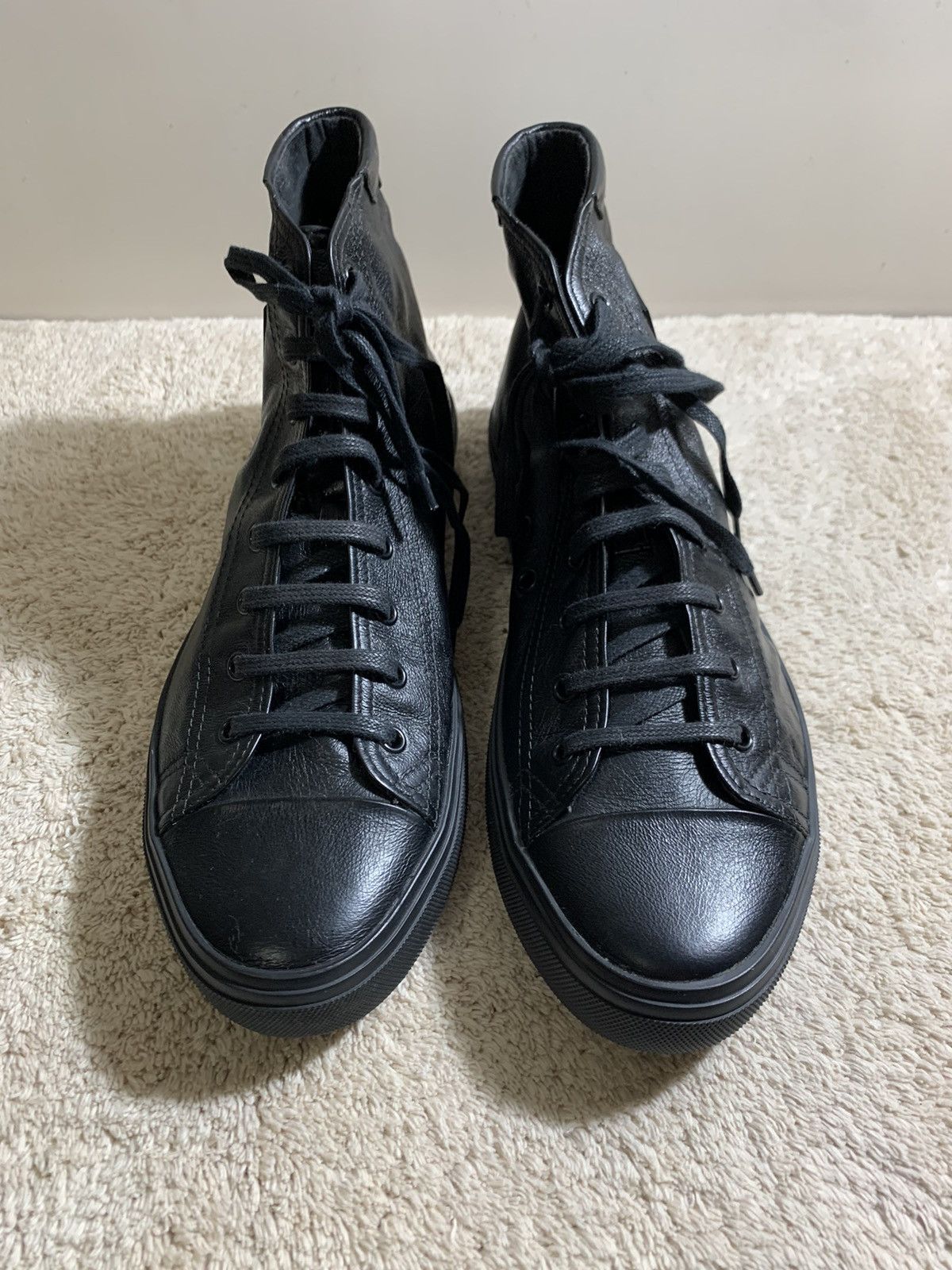 image of Saint Laurent Paris Saint Laurent Black Leather High Top Converse Size 43 Shoes, Men's