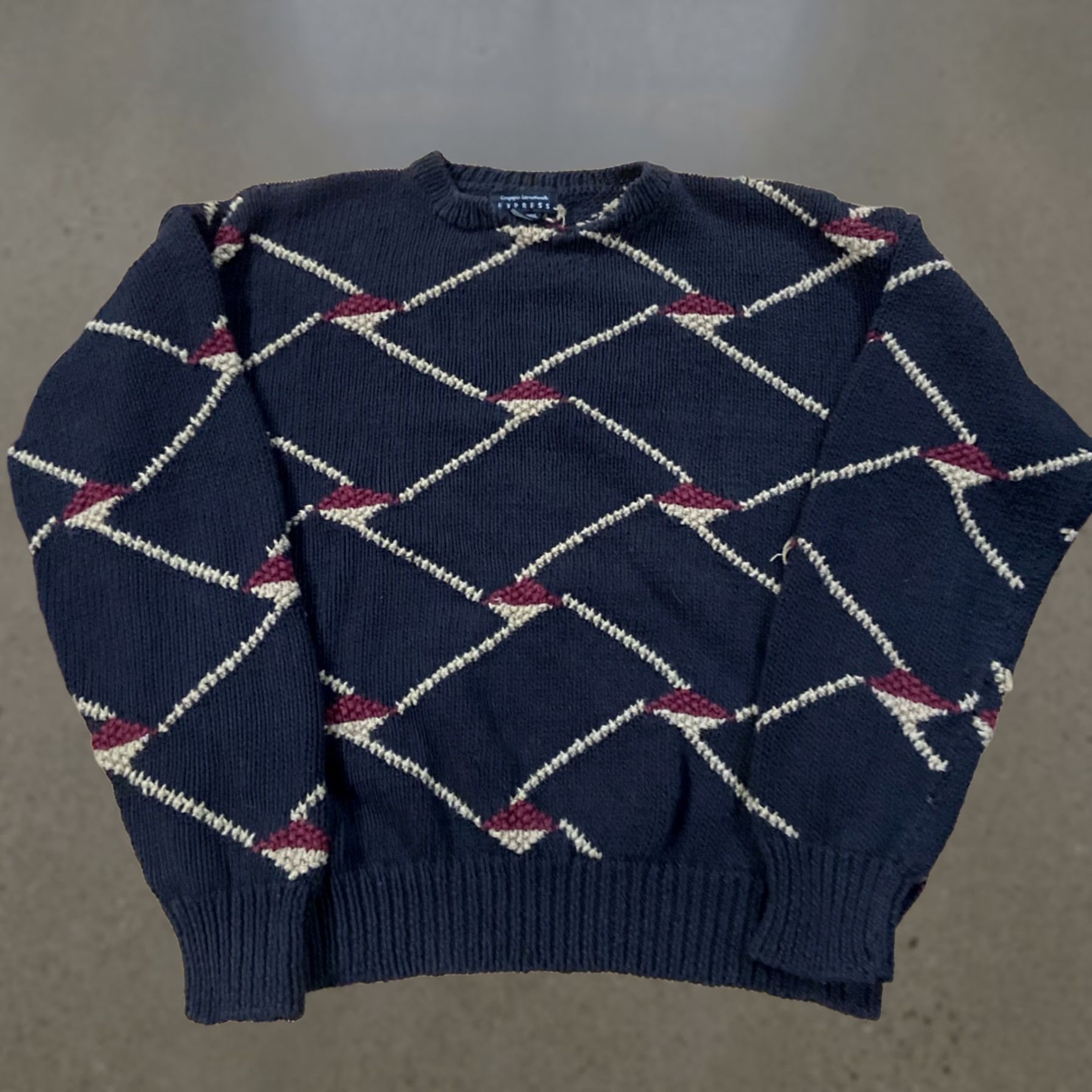 Vintage VINTAGE Expressions Men XL Sweater Crew Neck 80s 90s Blue Argyle/Diamond Knit Pullover Winter Holiday Size US XL / EU 56 / 4 - 1 Thumbnail