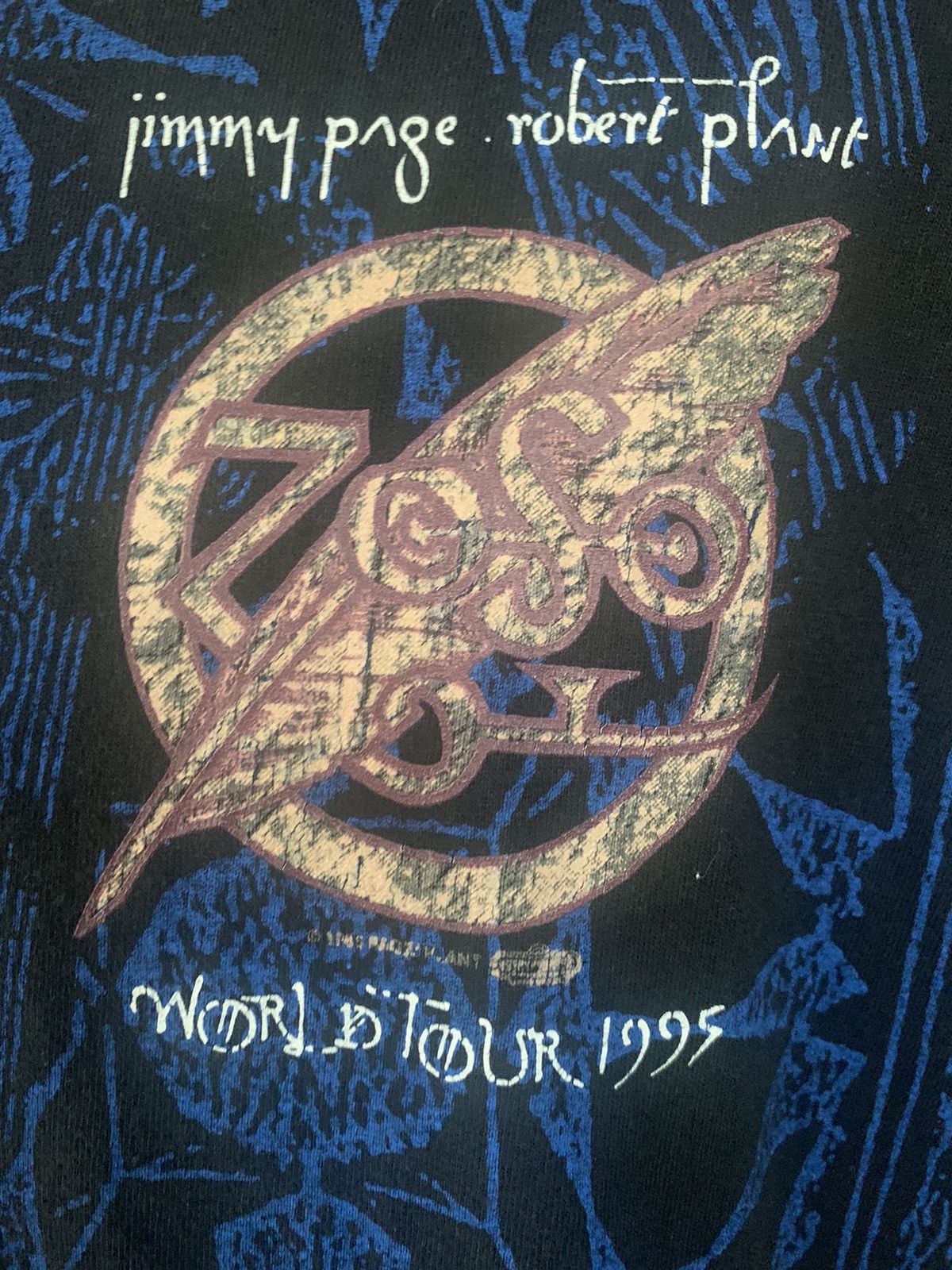 Band Tees × Vintage Vintage 90s Jimmy Page Robert Plant Zoso Tour Over Print Tee Size US XL / EU 56 / 4 - 2 Thumbnail
