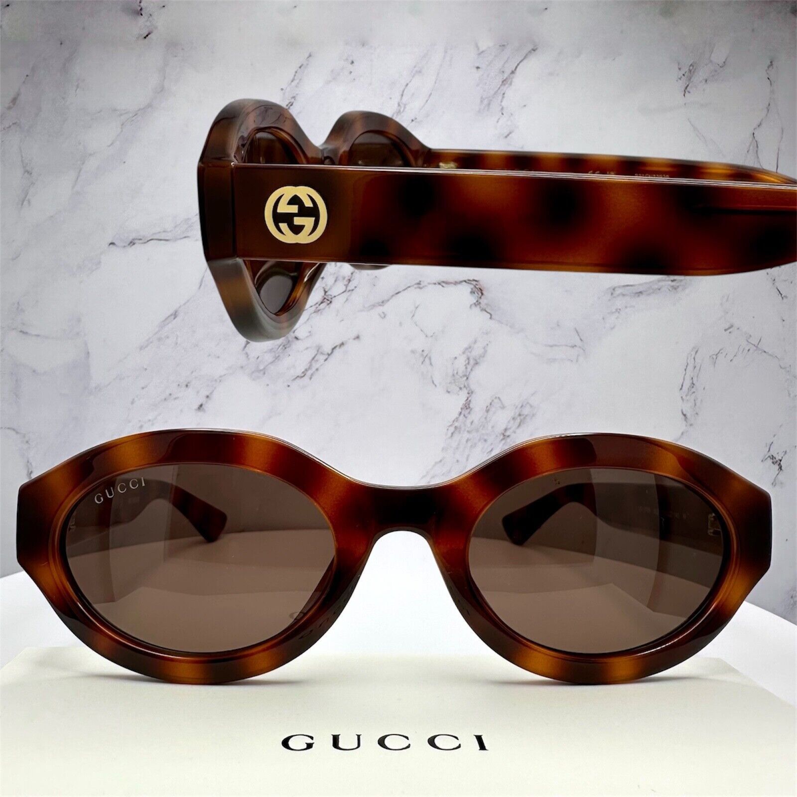 Gucci New GUCCI Sunglasses Brown Tortoise Oval Gold GG Logo Size ONE SIZE - 22 Thumbnail