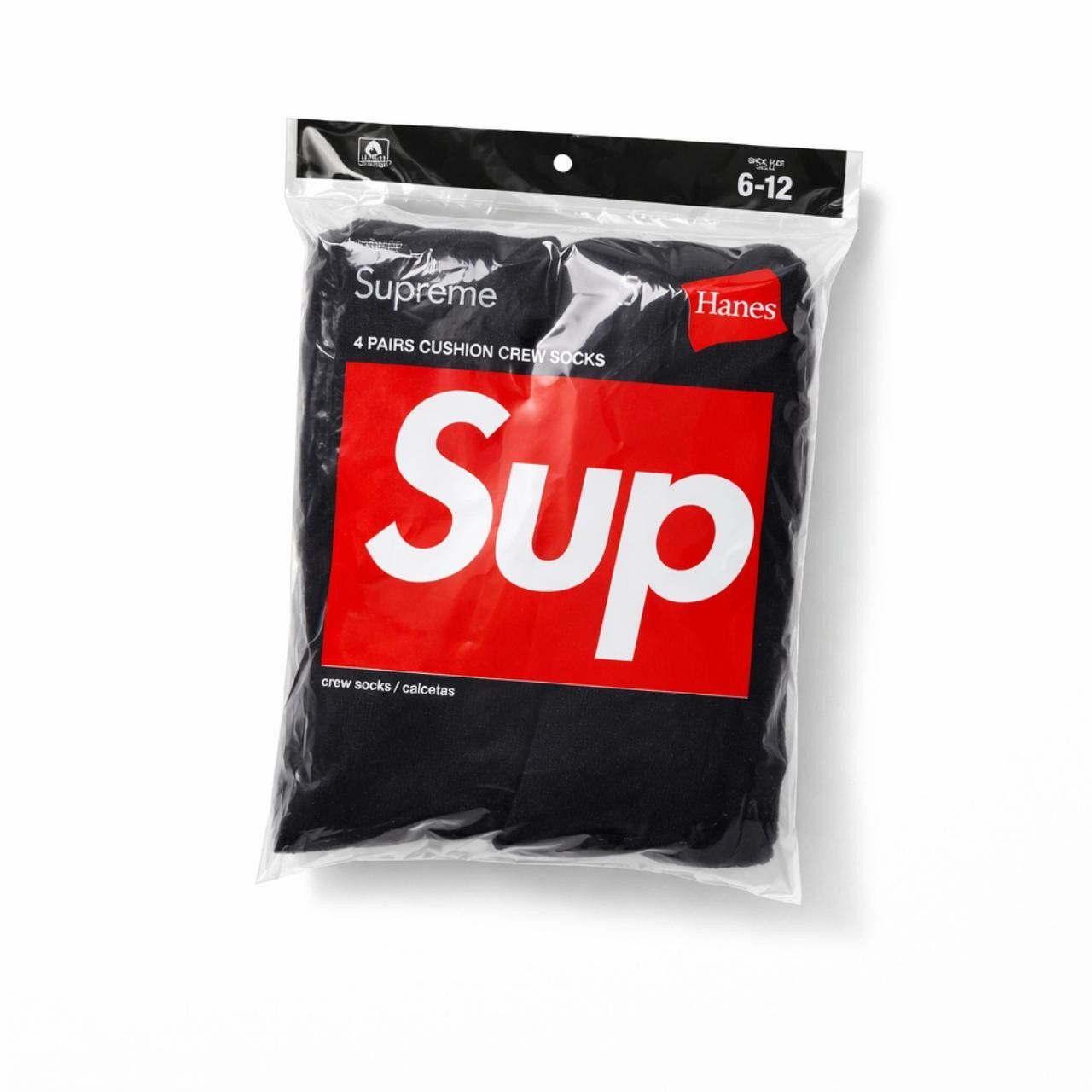 Hanes × Supreme Supreme x Hanes Crew Socks (4 Pack) 'Black' Size ONE SIZE - 2 Thumbnail