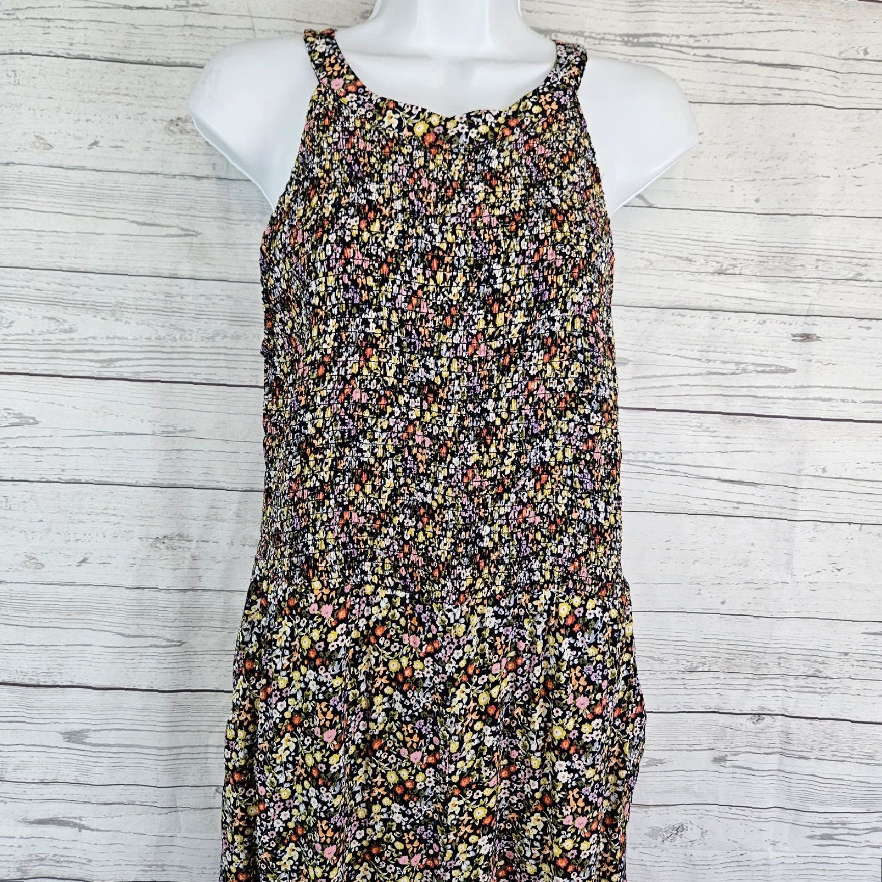 Loft LOFT Ann Taylor Womens Jumpsuit 10P Pink Yellow Floral Smocked Sleeveless Zip Viscose Multicolor Petites White Space Size 32" / US 10 / IT 46 - 2 Thumbnail