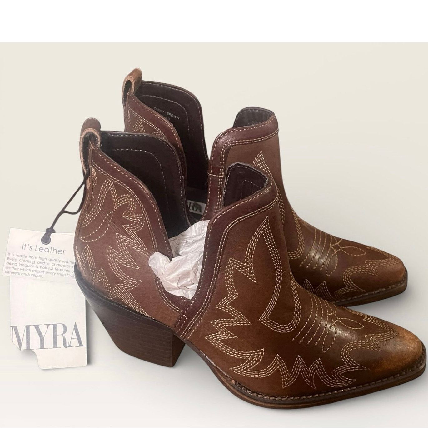 Other Myra Dixon Ankle Boot Leather Western Size 6 Heel 2.5" Size US 6 / IT 36 - 1 Thumbnail