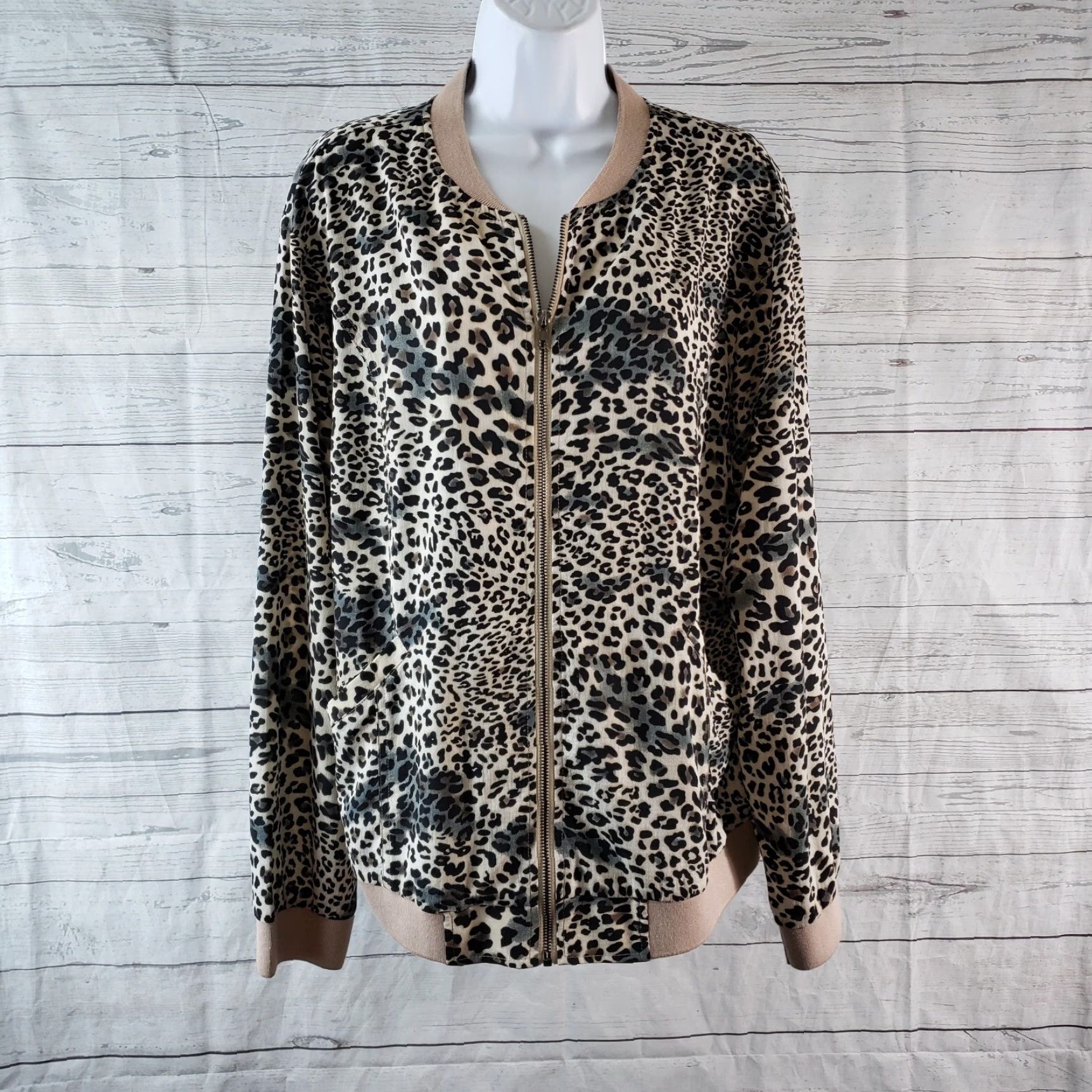 Vintage Kori America Womens Jacket sz Large Black Tan Animal Print Full Zip Size L / US 10 / IT 46 - 2 Thumbnail
