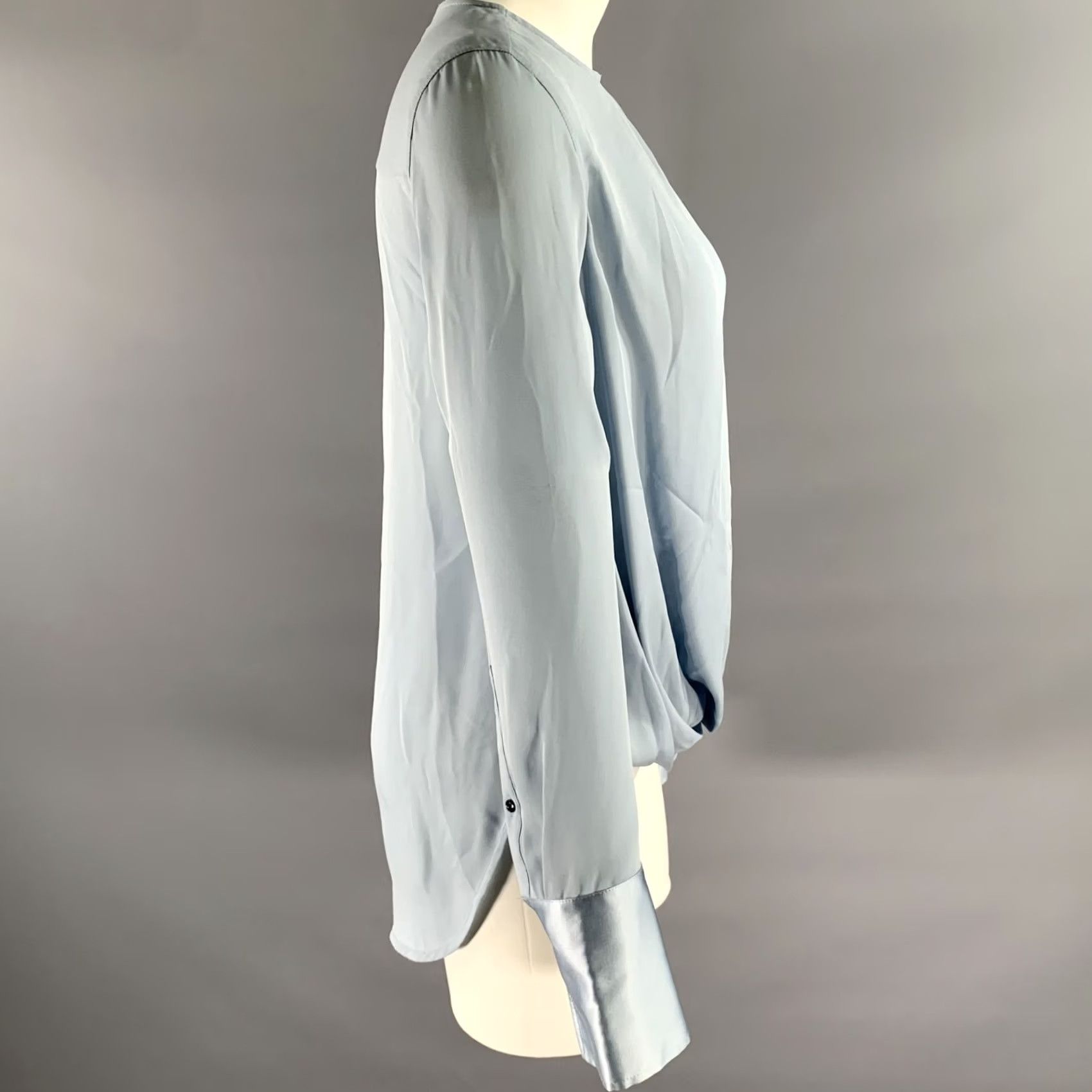 Rag & Bone RAG & BONE Blouse XS Blue Silk Georgette Faux Wrap High Low Women's XS Blue Silk Blouse Size XS / US 0-2 / IT 36-38 - 3 Thumbnail
