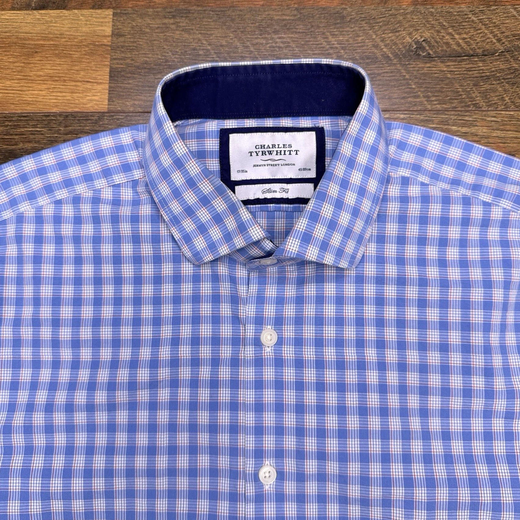 Charles Tyrwhitt **Charles Tyrwhitt Slim Fit Blue Plaid Dress Shirt Mens 17** User: Charles Tyrwhitt Slim Fit Blue Plaid Dress Shirt Mens 17 Size 46R - 4 Thumbnail