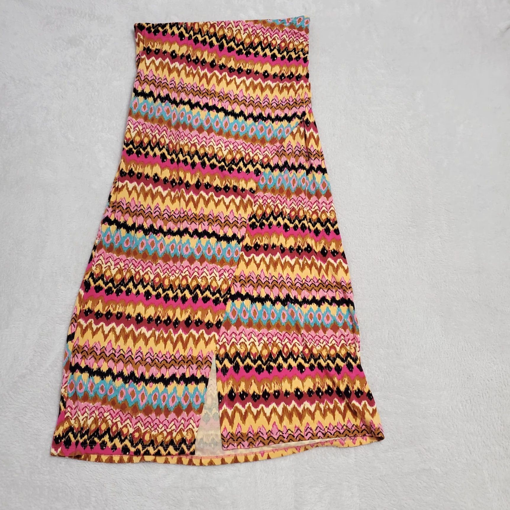 Boden Boden Skirt Women 10 Regular Midi Multicolor Ikat Print Jersey Stretch Elastic Waist Slit Bohemian Size L / US 10 / IT 46 - 2 Thumbnail