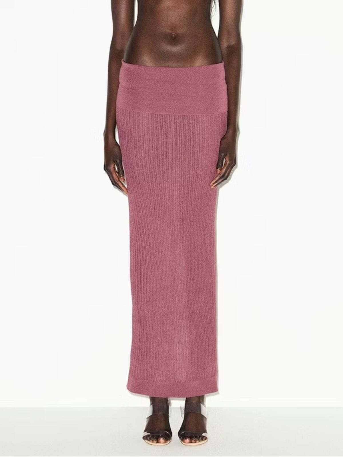 Swims SKIMS / Sheer Knit Foldover Long Skirt / Beet Size 36" / US 14 / IT 50 - 3 Thumbnail