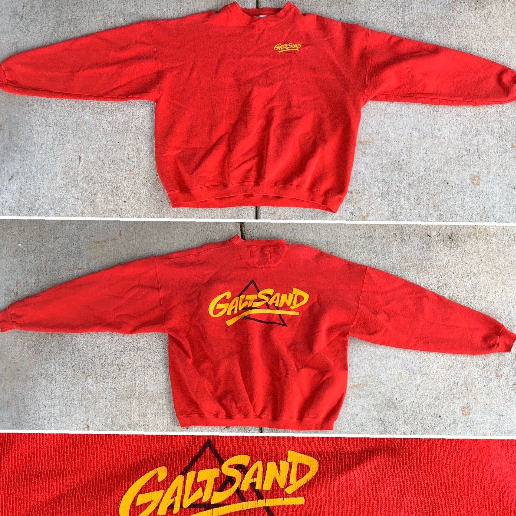 Spell VINTAGE GALT SAND Sweatshirt Front And Back Graphics Big Logo Spell Out XL Red 1980s Sportswear/Beach Mens/Unisex? Size US XL / EU 56 / 4 - 3 Thumbnail
