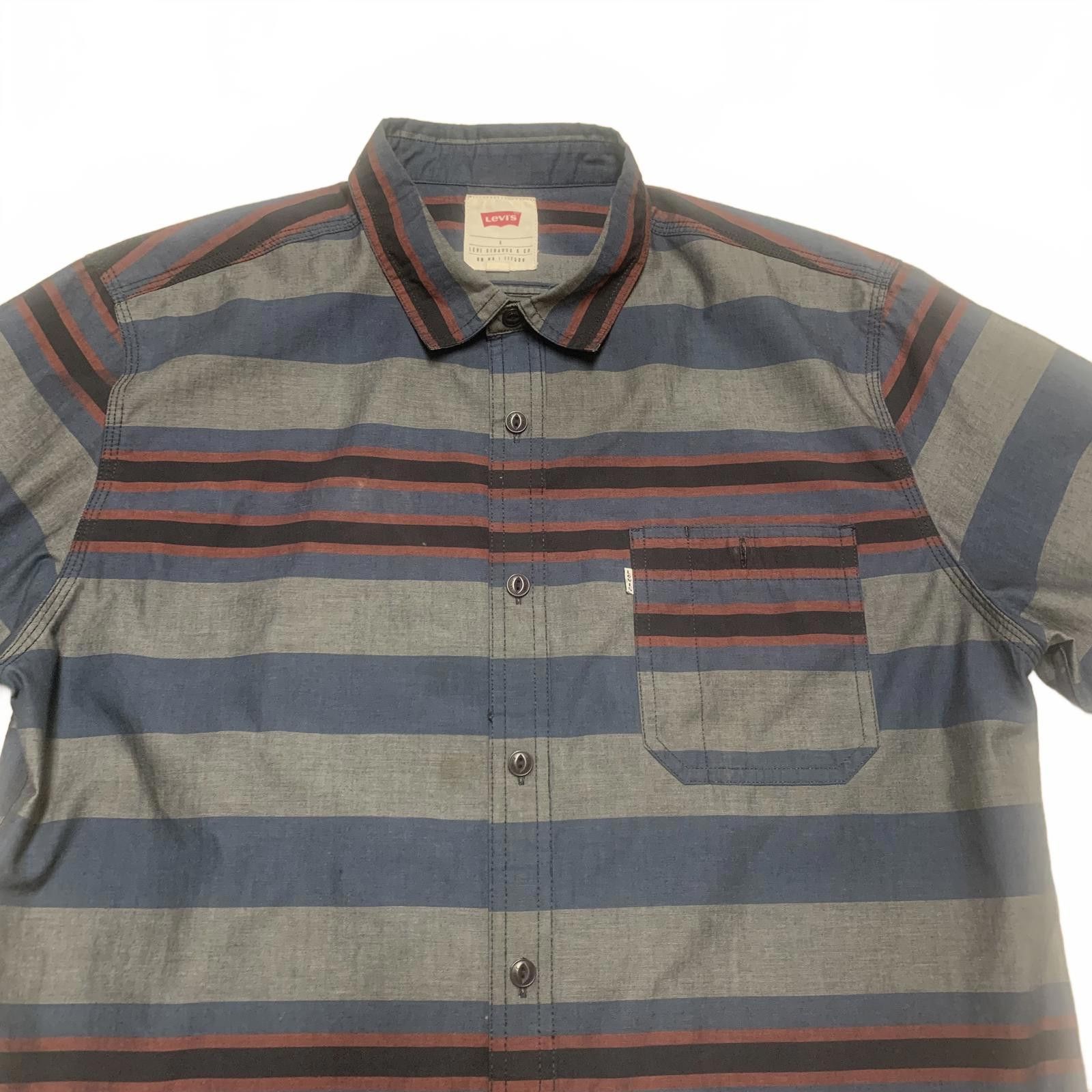 Levi's Levis Mens Size Large Blue Gray Striped Short Sleeve Shirt Size US L / EU 52-54 / 3 - 4 Thumbnail