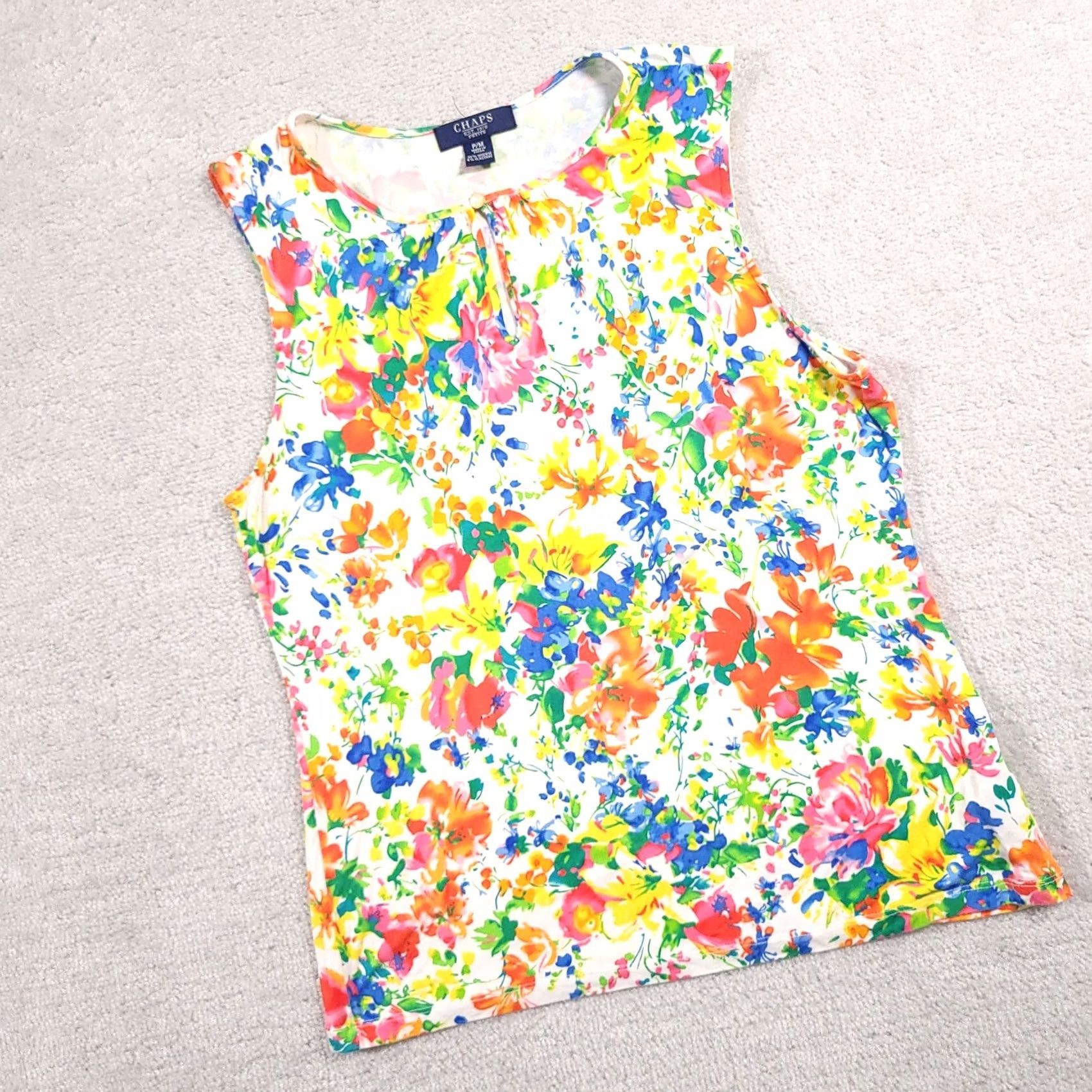Chaps Chaps Tank Shirt Petite PM Floral Keyhole Neck Sleeveless Women's Size M / US 6-8 / IT 42-44 - 2 Thumbnail