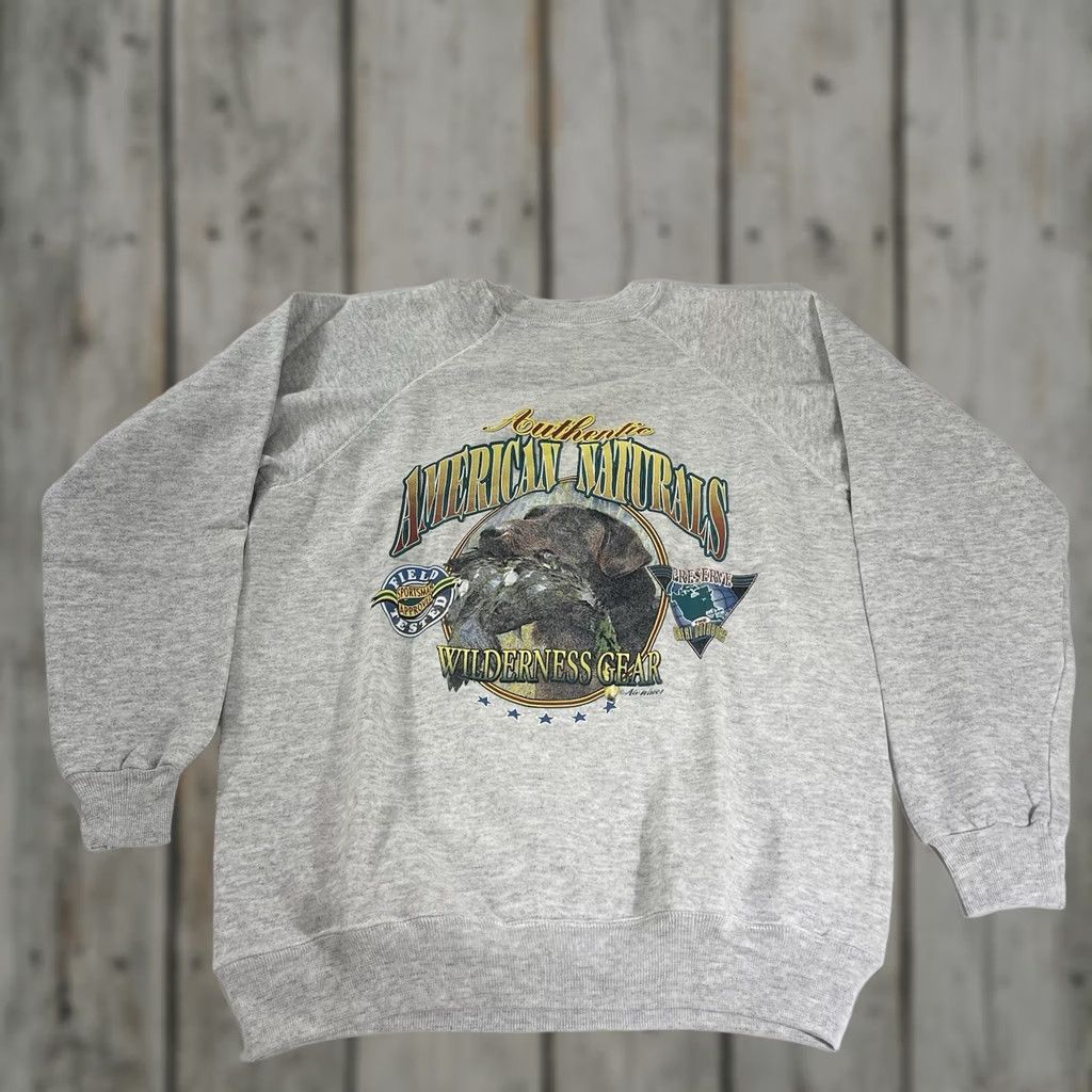 Hanes VINTAGE Hanes Sweatshirt Unisex Adults L Gray 90s Hunting Graphic Duck Waves Air L/S Crew Neck Pullover American USA Size US L / EU 52-54 / 3 - 1 Thumbnail