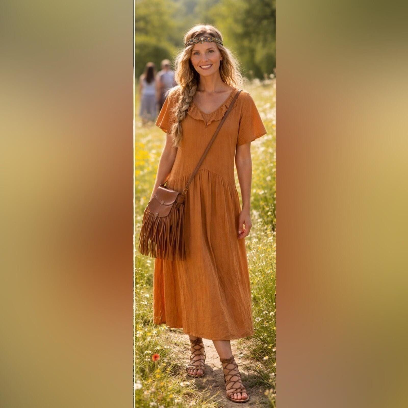 Other Ces Femme Rust Orange Maxi Dress Size 10 Boho V Neck Flowy Size L / US 10 / IT 46 - 1 Thumbnail