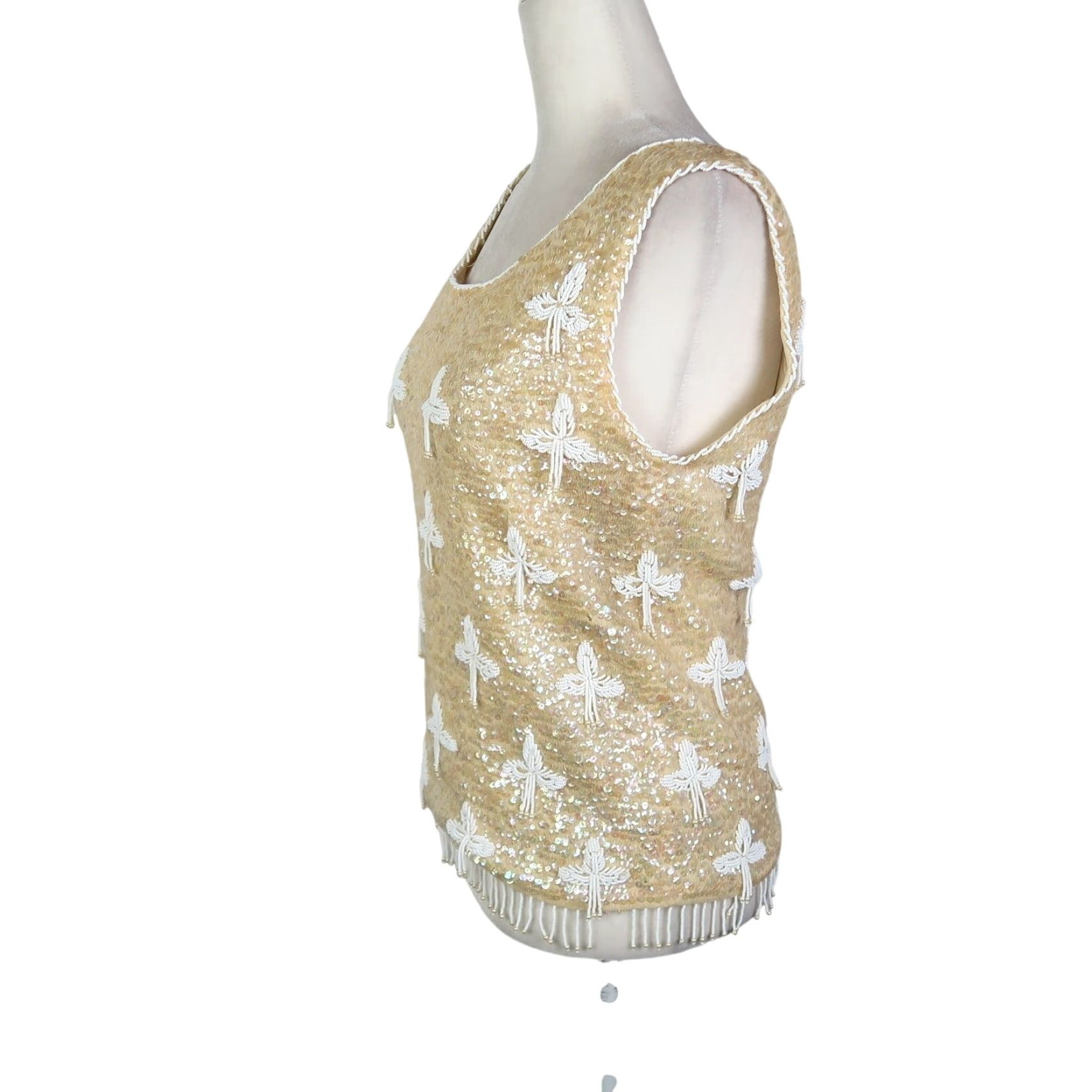 Vintage VINTAGE Regalia Imports Yellow Iridescent Sequin Beaded Fringe Tassel Top S Blouse Sleeveless Wool 60s Women Party/Cocktail Fringe Sequin 60s Womens S Size S / US 4 / IT 40 - 3 Thumbnail