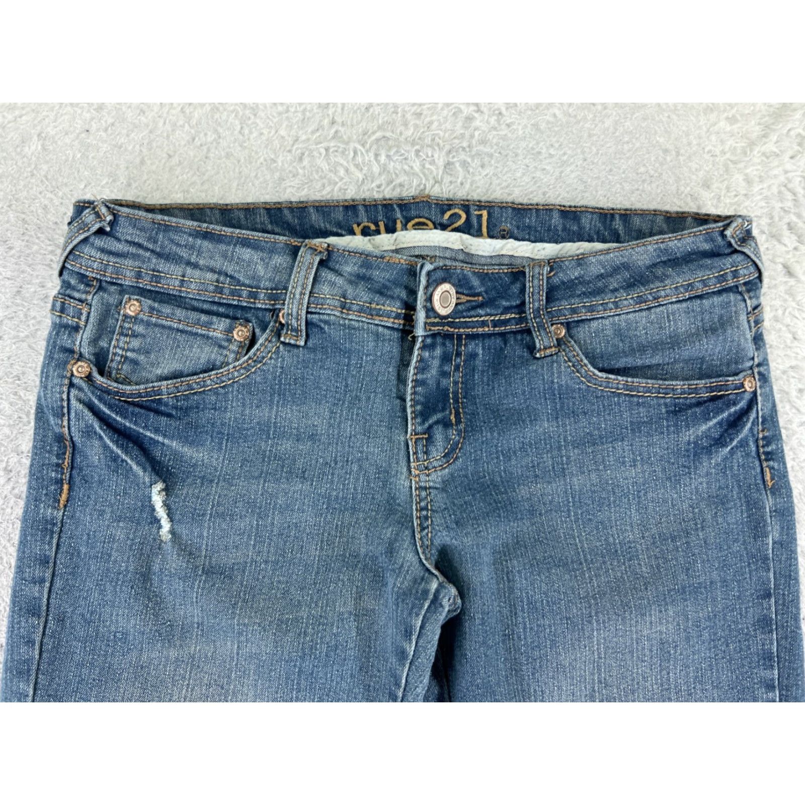 Vintage Rue21 Pants Womens 7 Blue Denim Jeans Flared Cotton Blend Stretch Embroidered Size 28" / US 6 / IT 42 - 7 Thumbnail