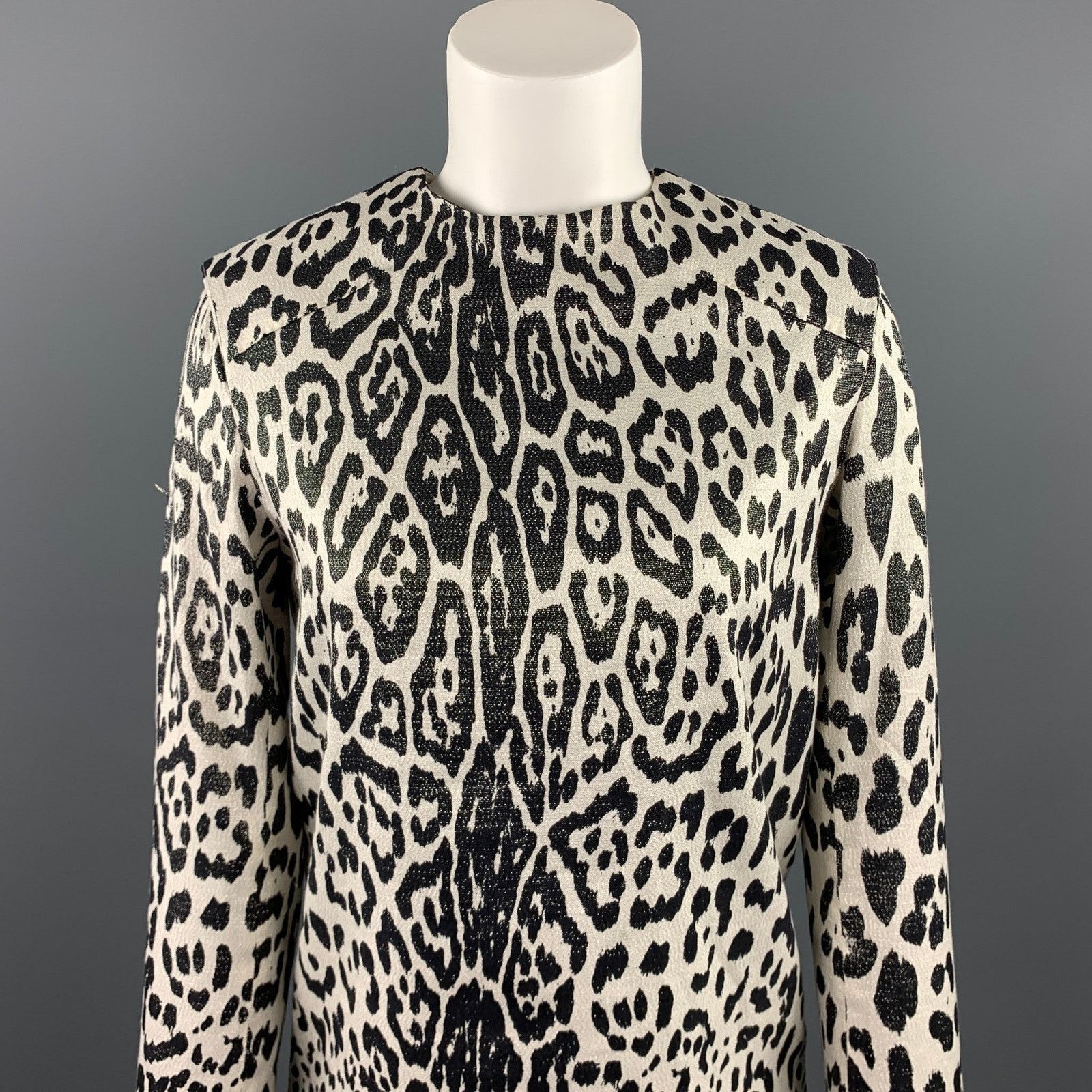 Haider Ackermann Silver & Black Leopard Print Silk Blend Blouse Size M / US 6-8 / IT 42-44 - 2 Thumbnail