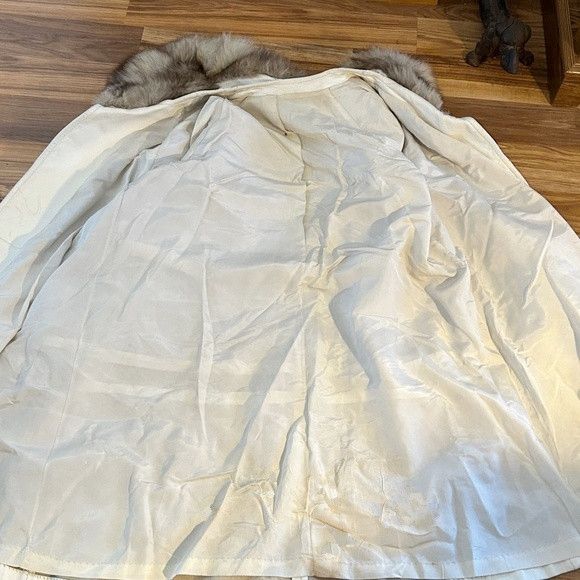 Other Vintage 60s Mod White Leather Fox Fur Collar Swing Coat Size L / US 10 / IT 46 - 7 Thumbnail