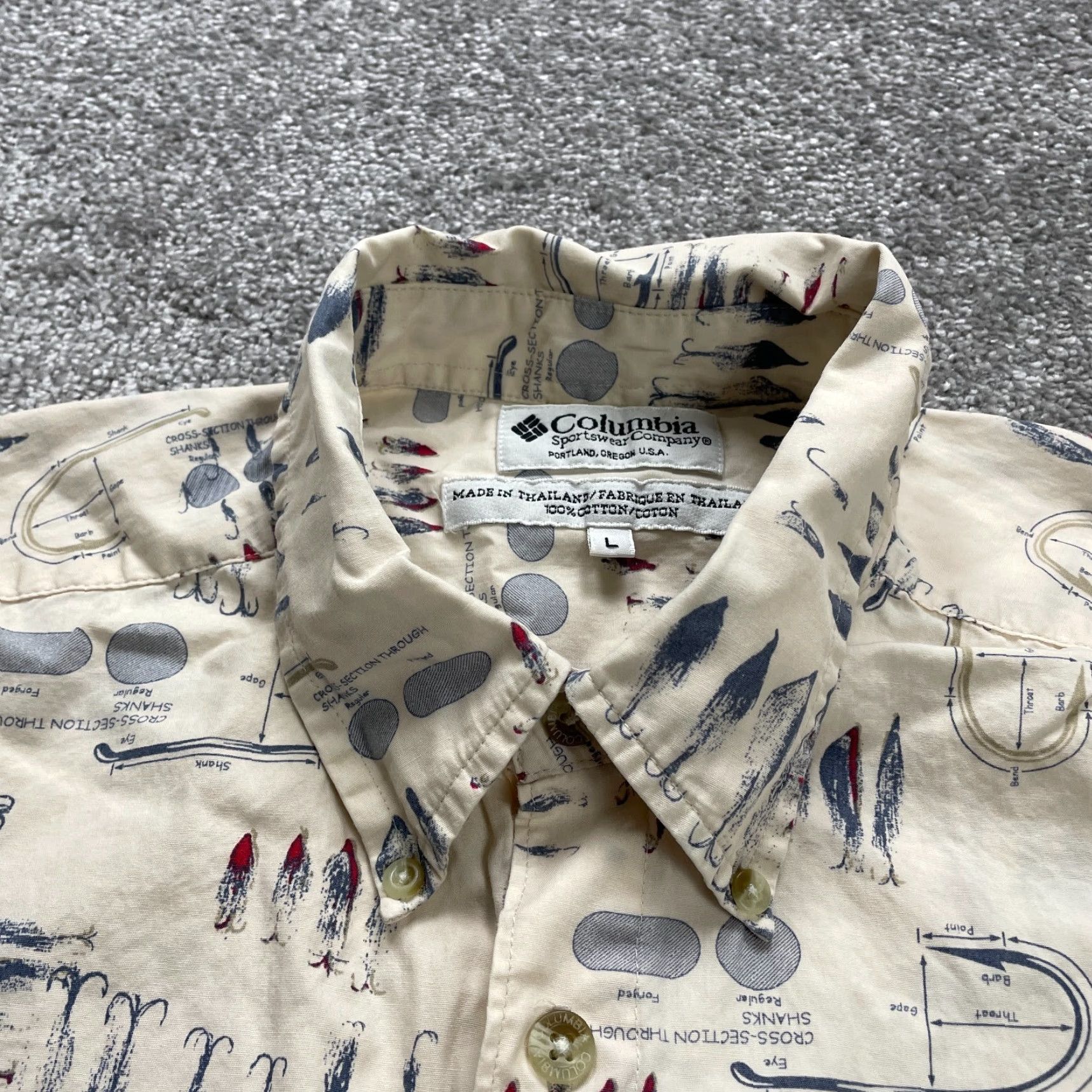 Vintage Columbia PFG Trollers Best Shirt Mens L Beige Patterned Short Sleeve Button-Up Quality Outdoor Fish Classic Men’s Shirt Size US L / EU 52-54 / 3 - 3 Thumbnail