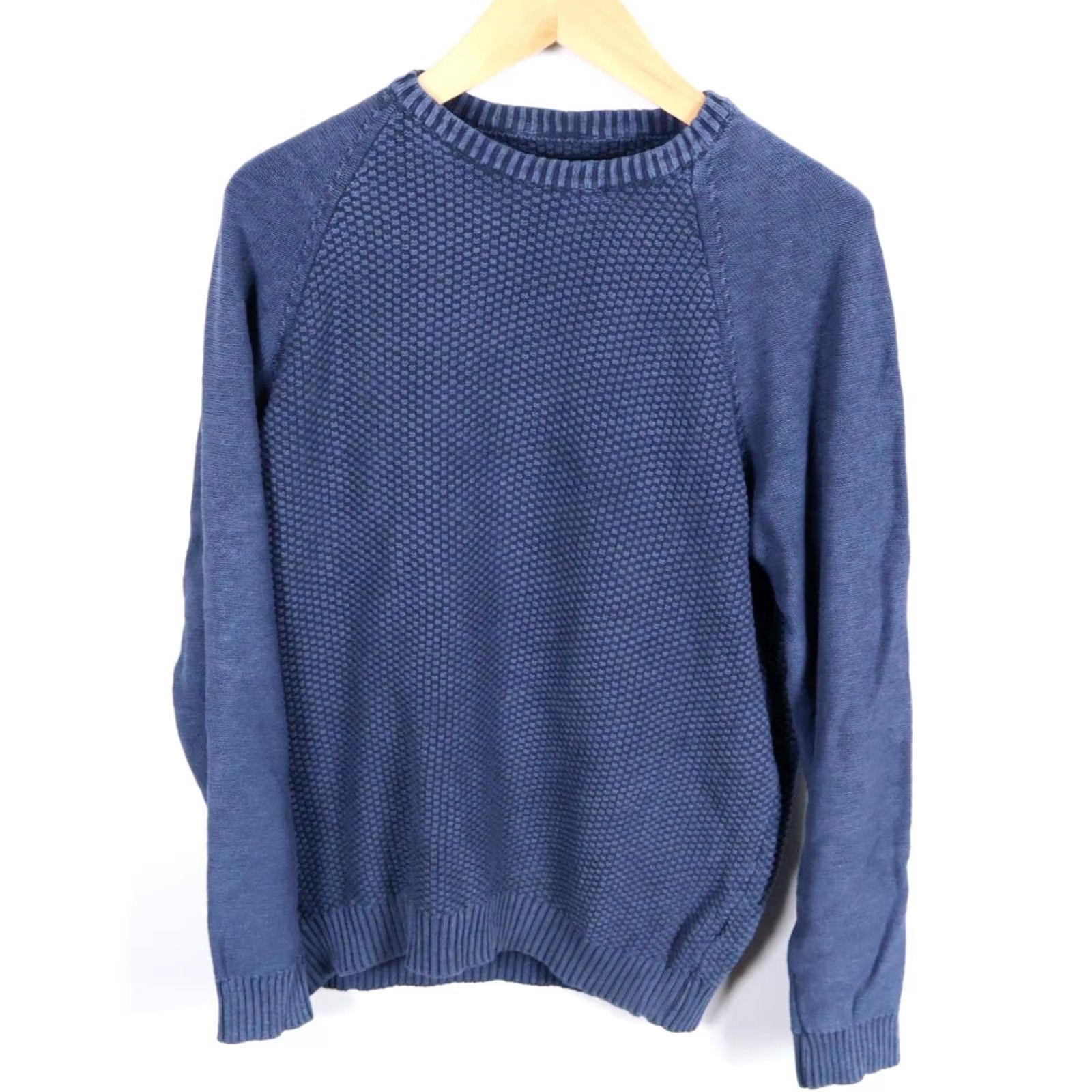 Carbon2Cobalt Carbon 2 Cobalt Sweater Men's Large Blue Waffle Knit Cotton Raglan Sleeve Italy Size US L / EU 52-54 / 3 - 2 Thumbnail