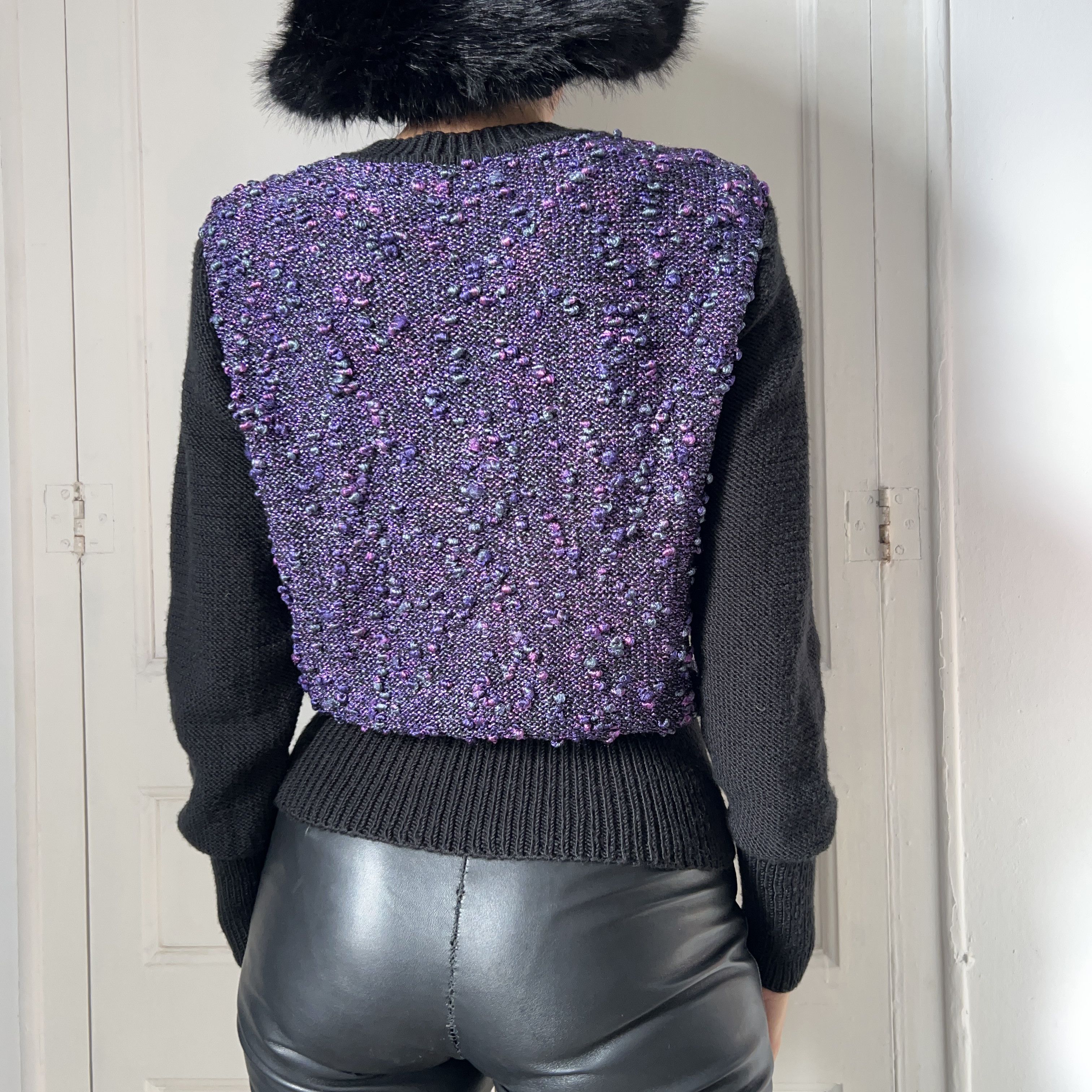 Vintage Vintage 90s Purple Bouclé Cardigan | Retro Tweed Knit Jacket Size M / US 6-8 / IT 42-44 - 2 Thumbnail