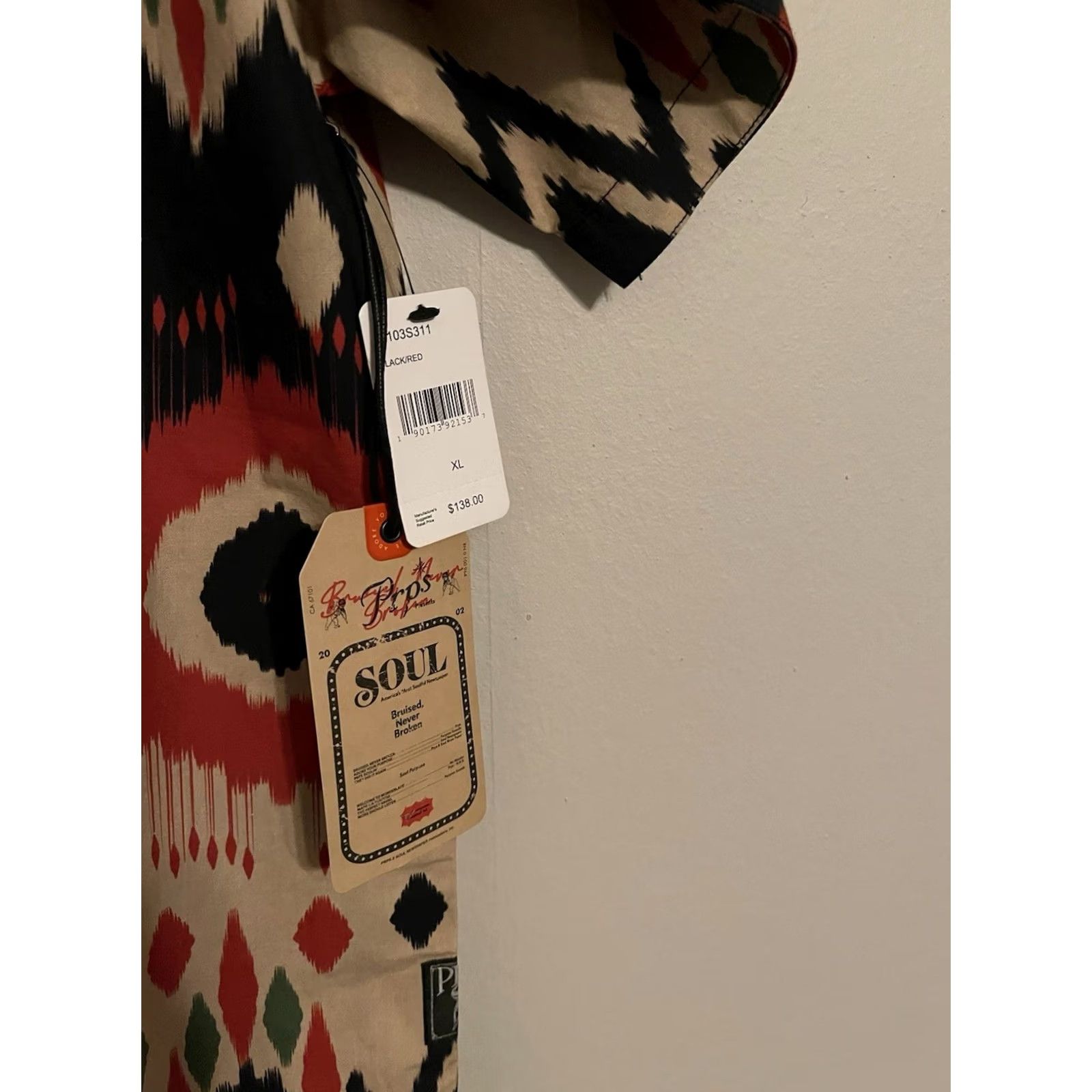 Prps PRPS Goods & Co Shirt Button Up Cotton Short Sleeve Men's XLarge Multicolor Geometric Size US XL / EU 56 / 4 - 5 Thumbnail