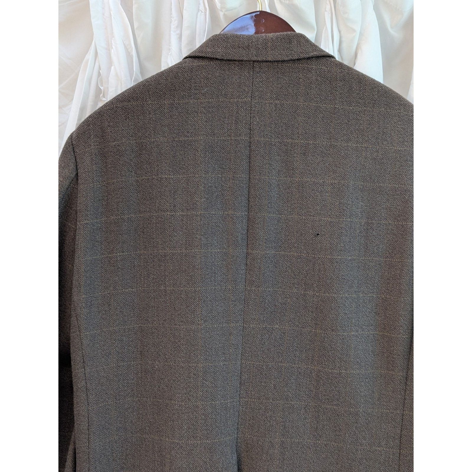 Oscar De La Renta 40R Brown 100% Wool Light Plaid 2 Button Notch Lapel Blazer Size 40R - 20 Thumbnail