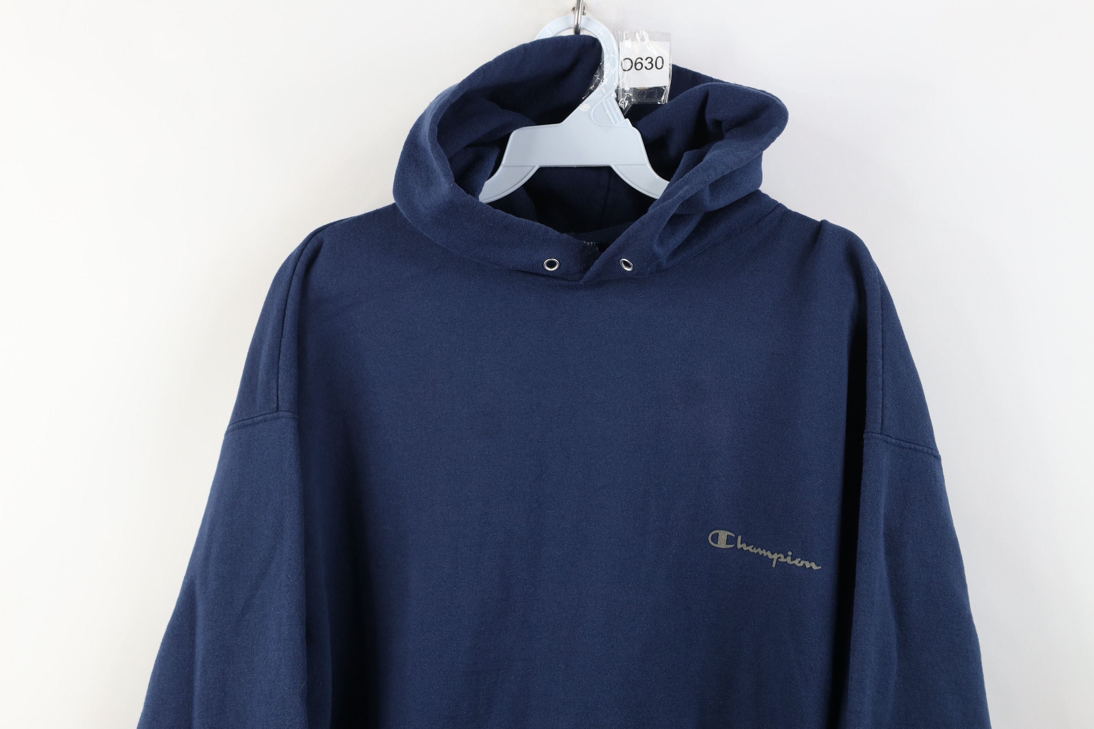 Champion Vintage 90s Champion Spell Out Hoodie Sweatshirt Navy Blue Size US L / EU 52-54 / 3 - 2 Thumbnail