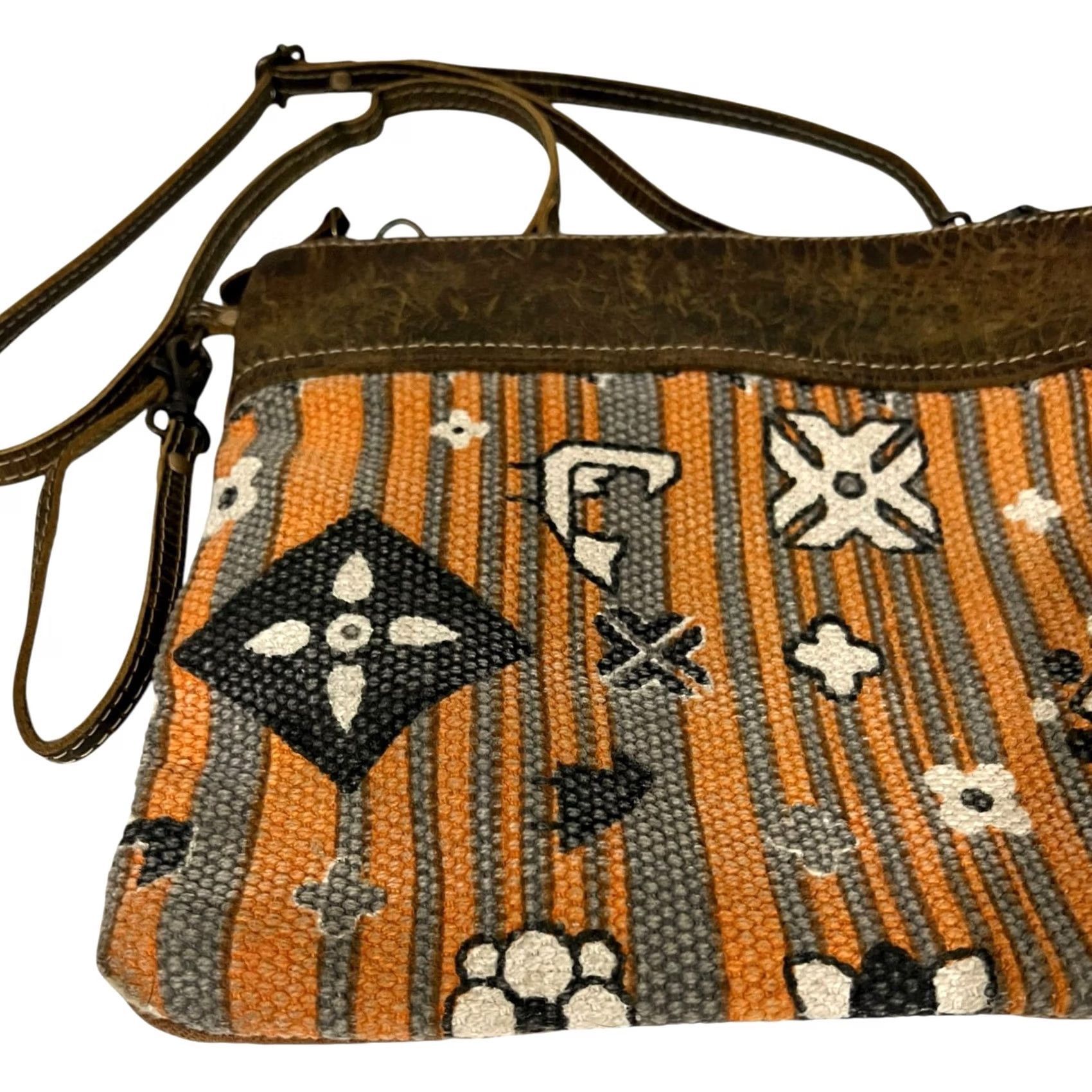 Vintage Myra Bag Crossbody Purse Orange Canvas Leather Strap Wristlet Rusty Trails Womens Bag Size ONE SIZE - 3 Thumbnail