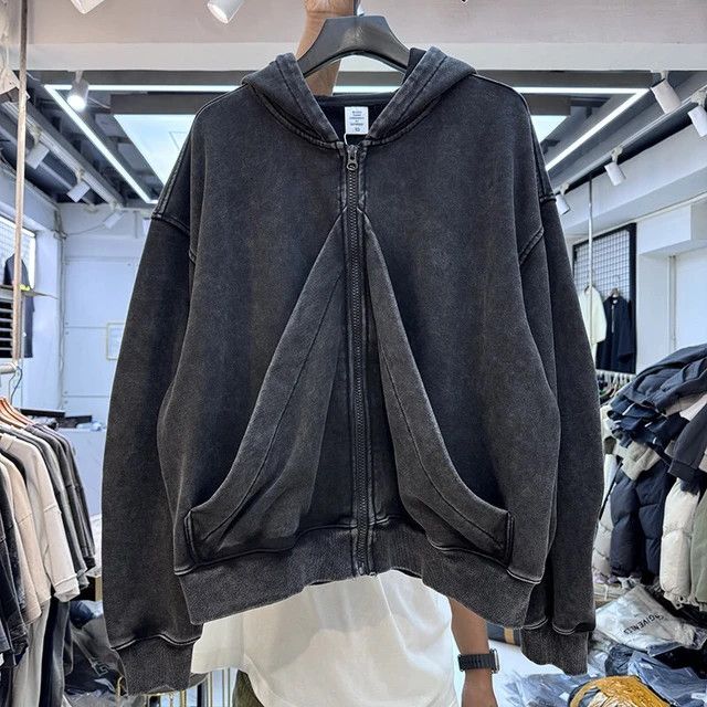 Designer Unique Design Vintage Black Washed Zipper Hoodie Size US M / EU 48-50 / 2 - 1 Thumbnail