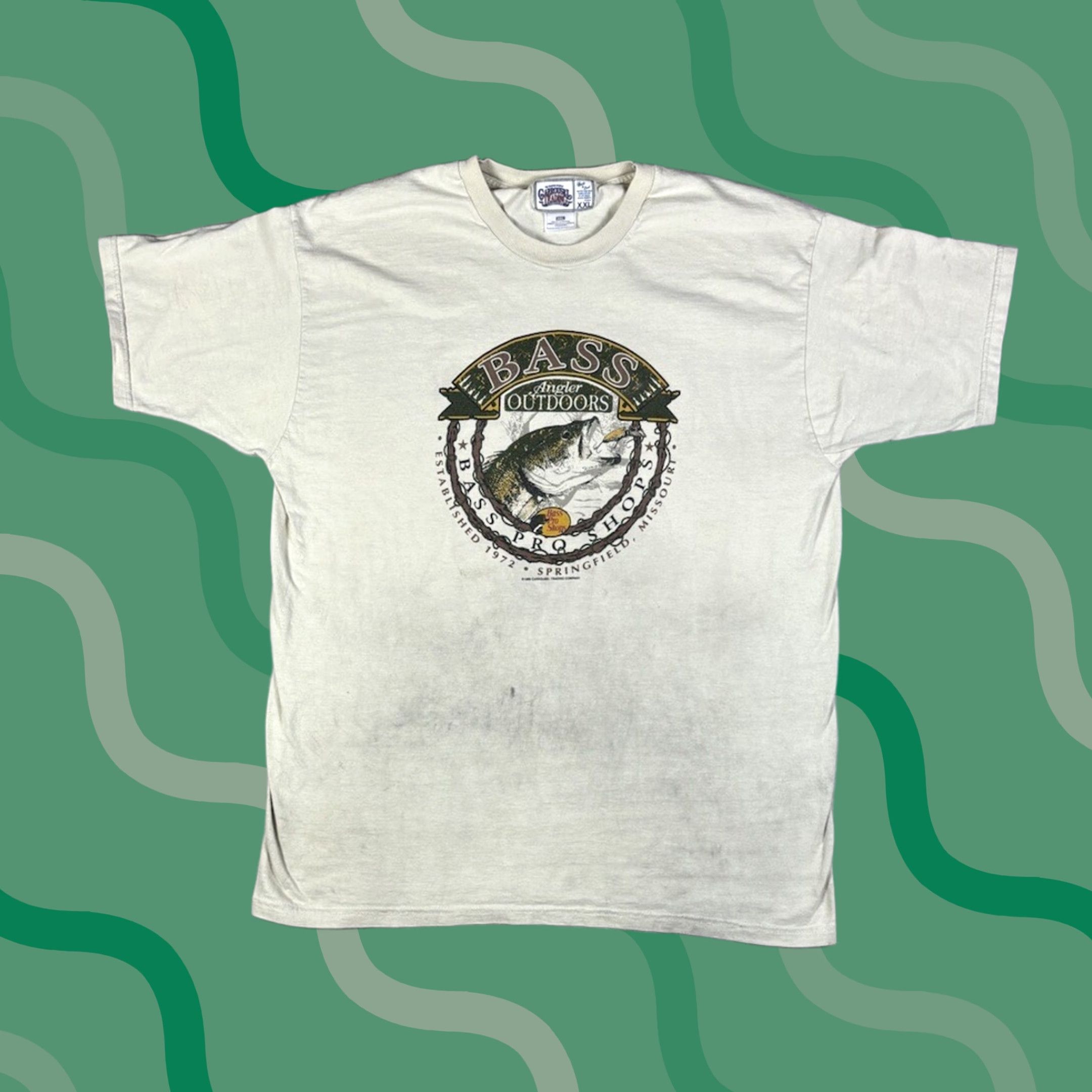 Vintage VINTAGE Bass 2XL T-Shirt Crew Neck Short Sleeve Graphic White 90s Fish Outdoor Mens Size US XXL / EU 58 / 5 - 1 Thumbnail
